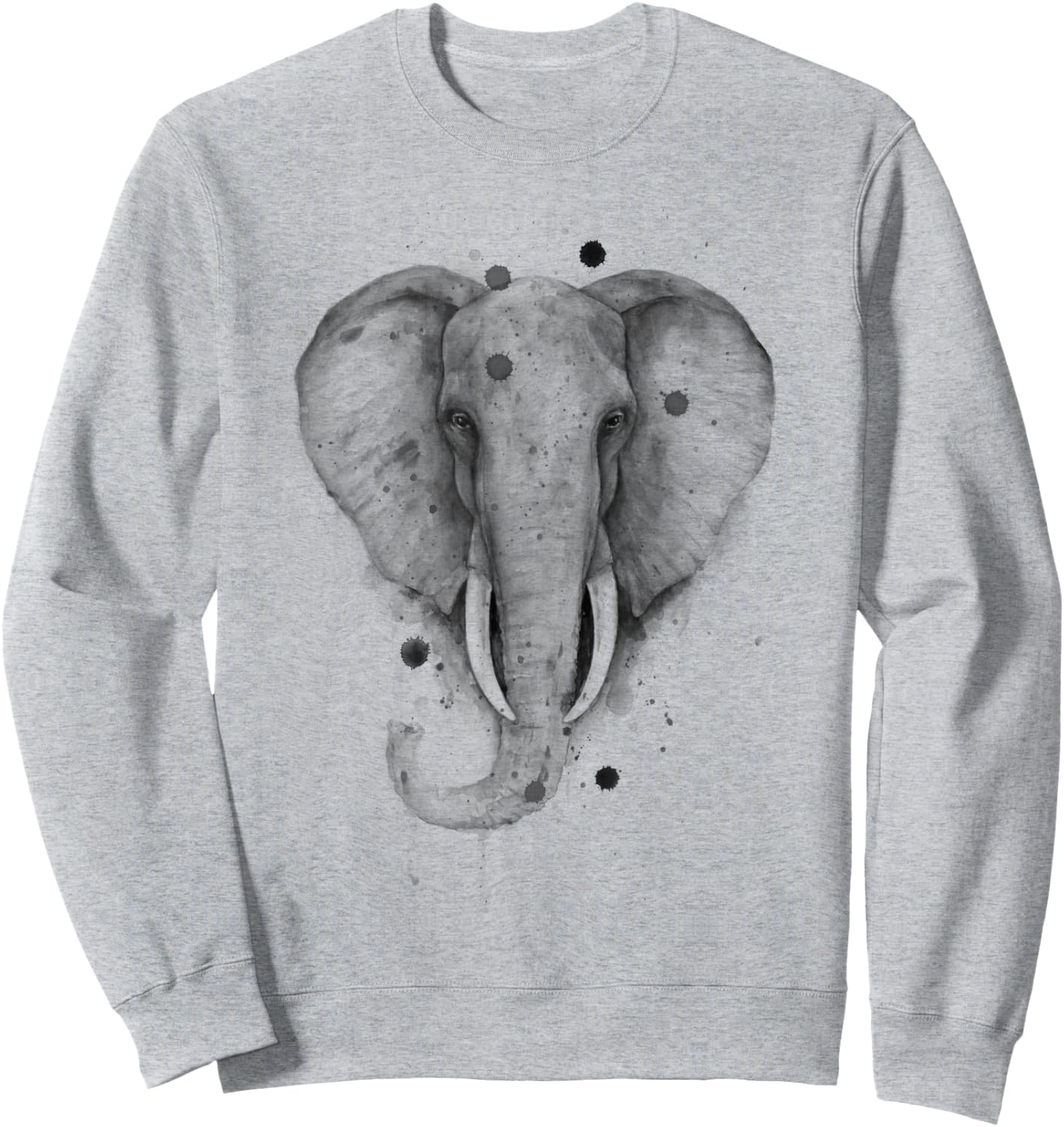 Black and White Watercolor Elephant Wildlife Beauty Animal Sweatshirt - Sweatshirt | Ash