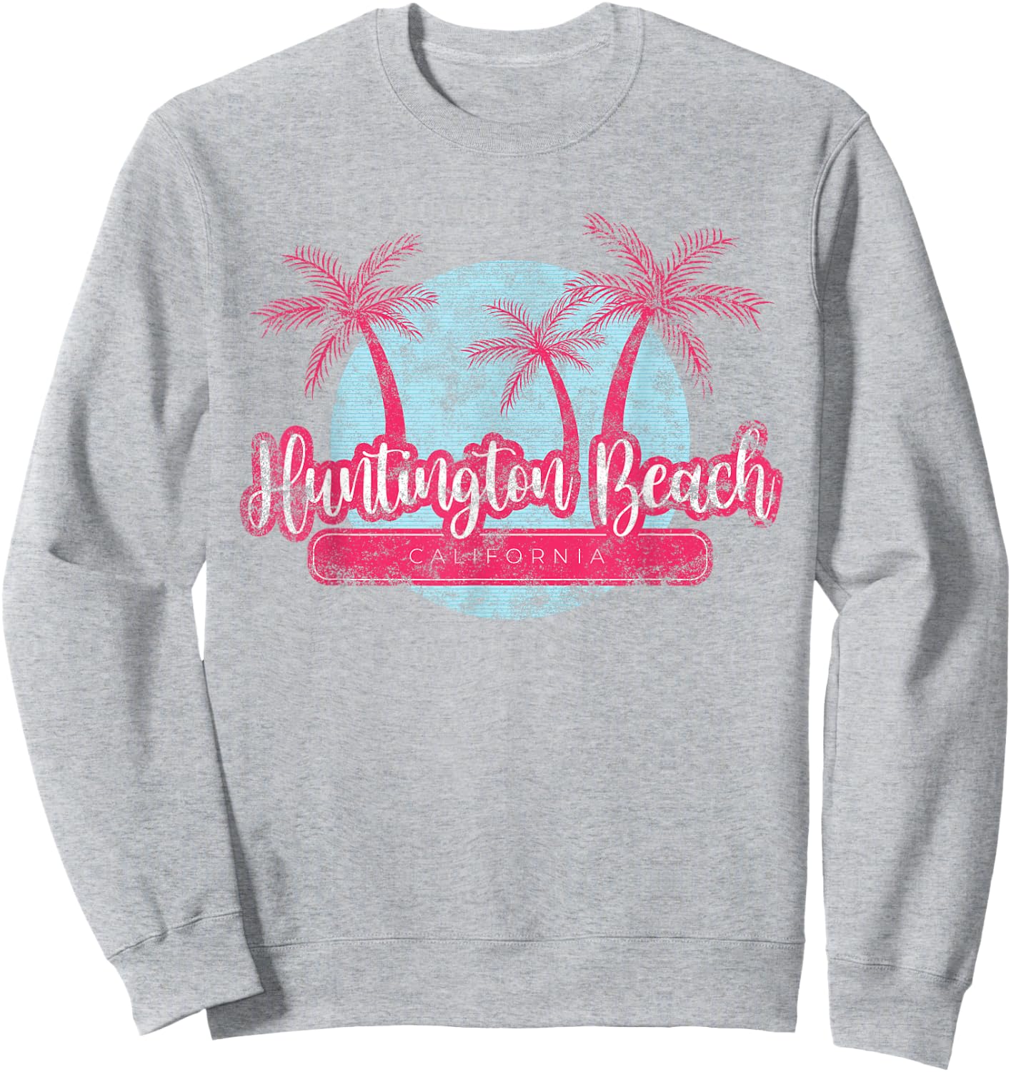 Huntington Beach California Retro Palm Tree Vintage Surf Men Women Girls Kids Sweatshirt - Sweatshirt | Ash