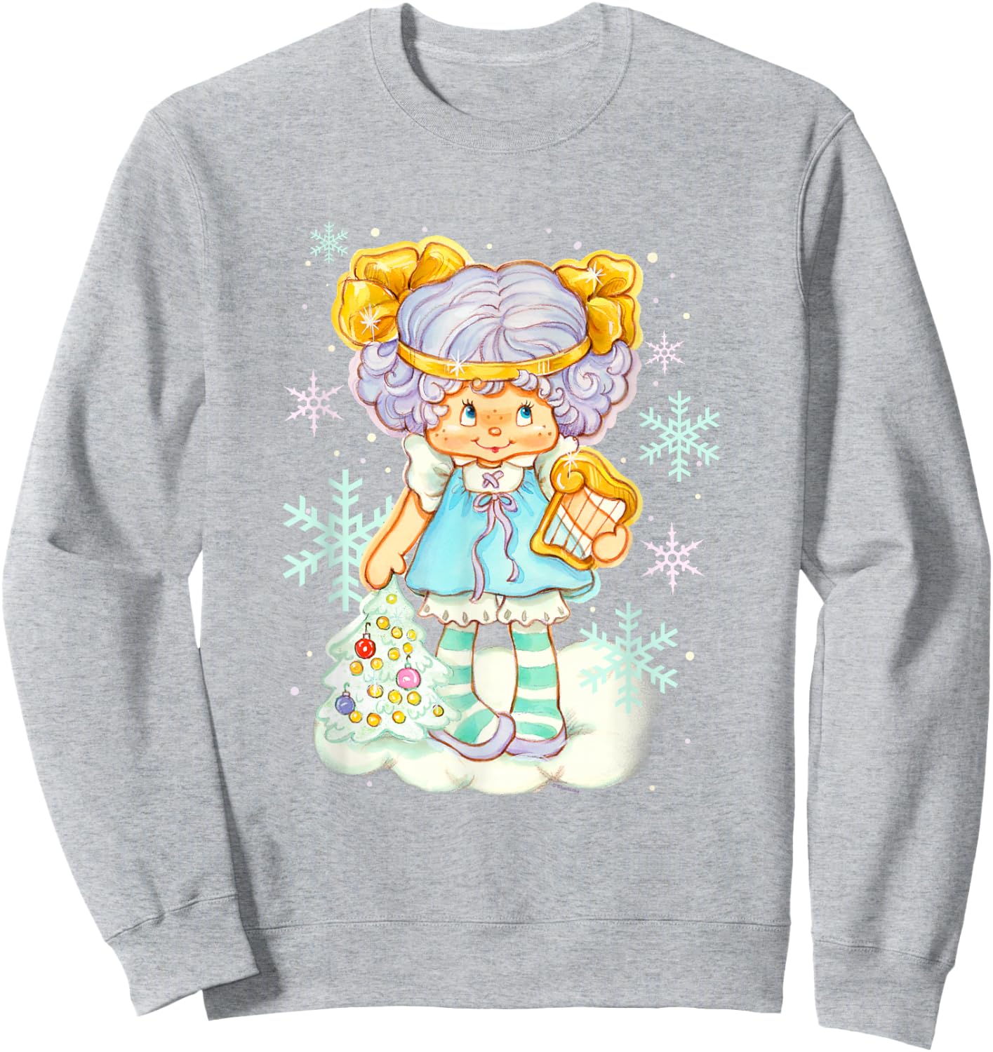 Strawberry Shortcake Christmas Cute Angel Cake Snow Portrait Sweatshirt - Sweatshirt | Ash