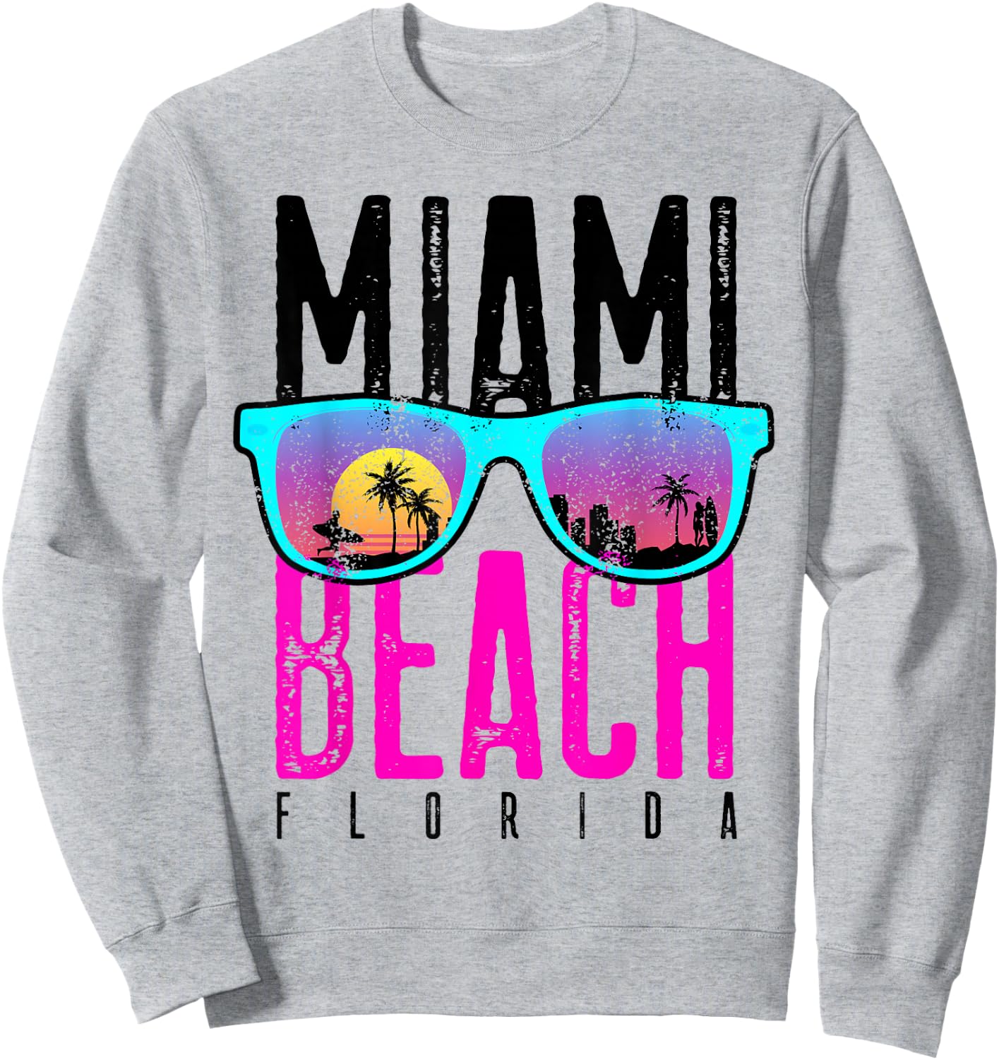 Miami Beach Shirt Florida Sunset Retro Souvenir Surf Miami Sweatshirt - Sweatshirt | Ash