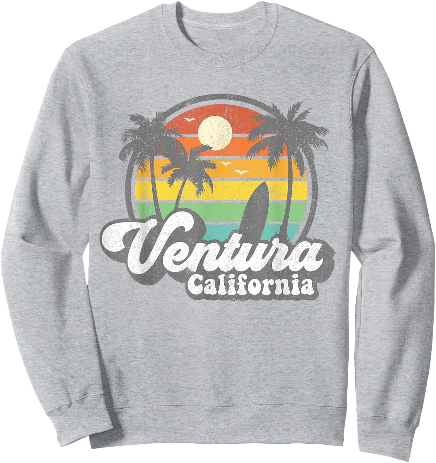 Vintage Ventura Beach California CA Surfing Retro Surf Gift Sweatshirt - Sweatshirt | Ash