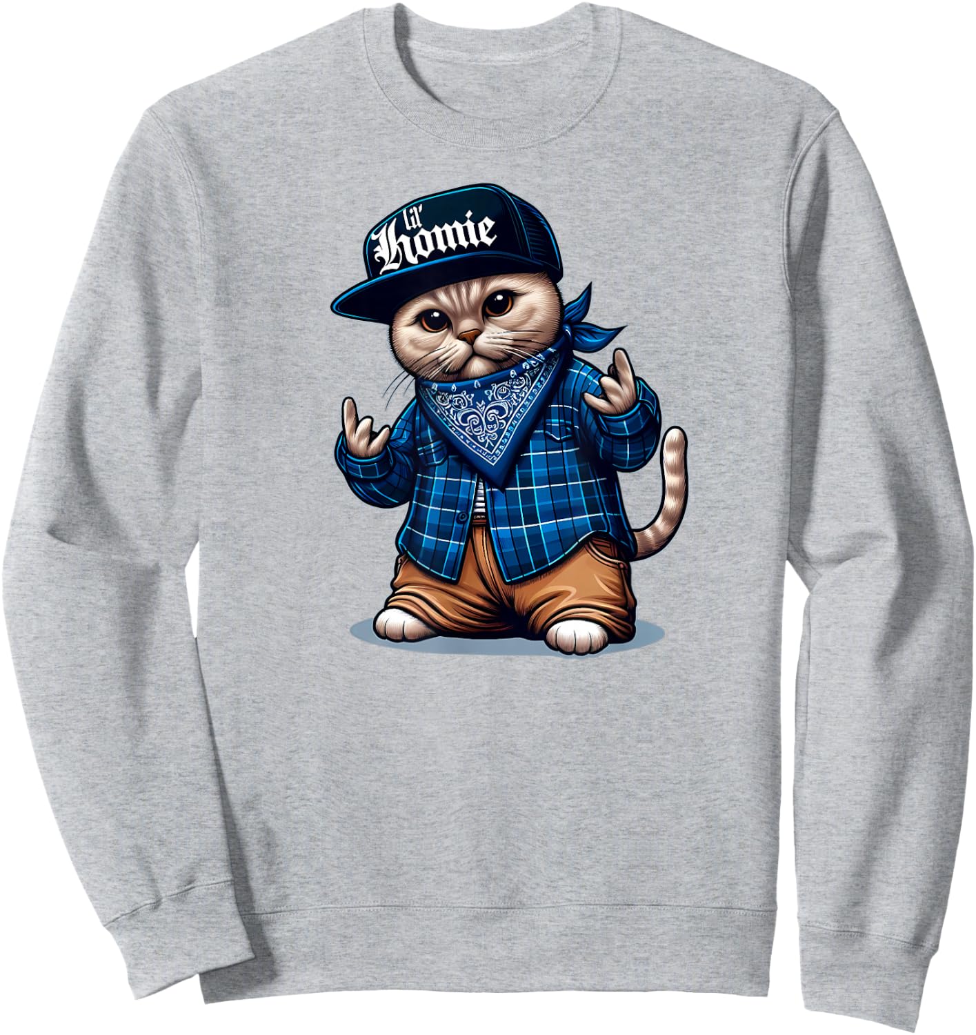 LIL HOMIE Cute Cholo Cat Chicano Art West Coast Hip Hop Sweatshirt - Sweatshirt | Ash