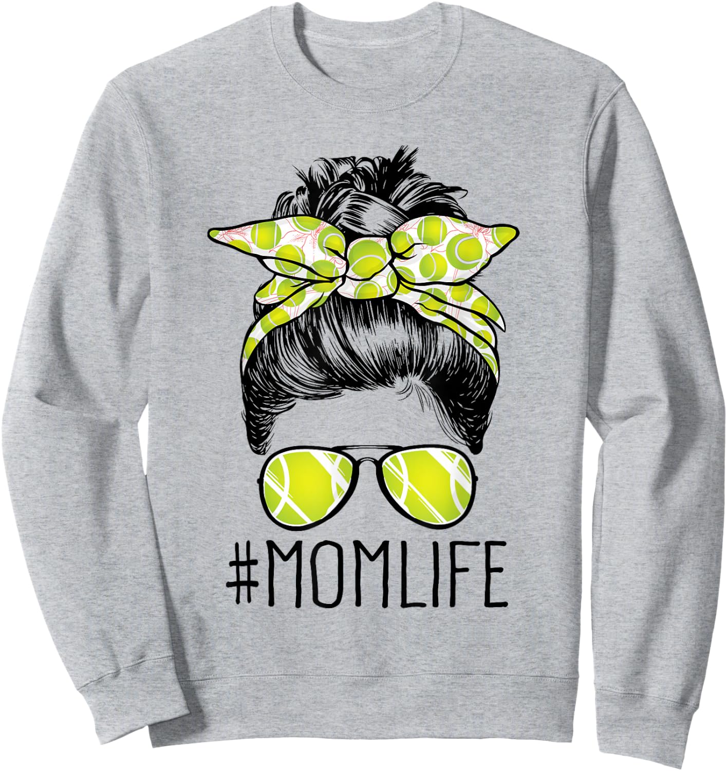Mom Life Tennis Mom Mothers Day 2021 Messy Bun Funny Sweatshirt - Sweatshirt | Ash