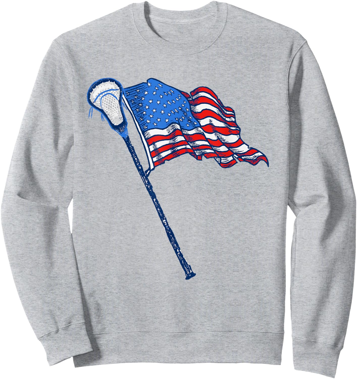 Retro USA American Flag Lacrosse Stick 80's Style Sweatshirt - Sweatshirt | Ash