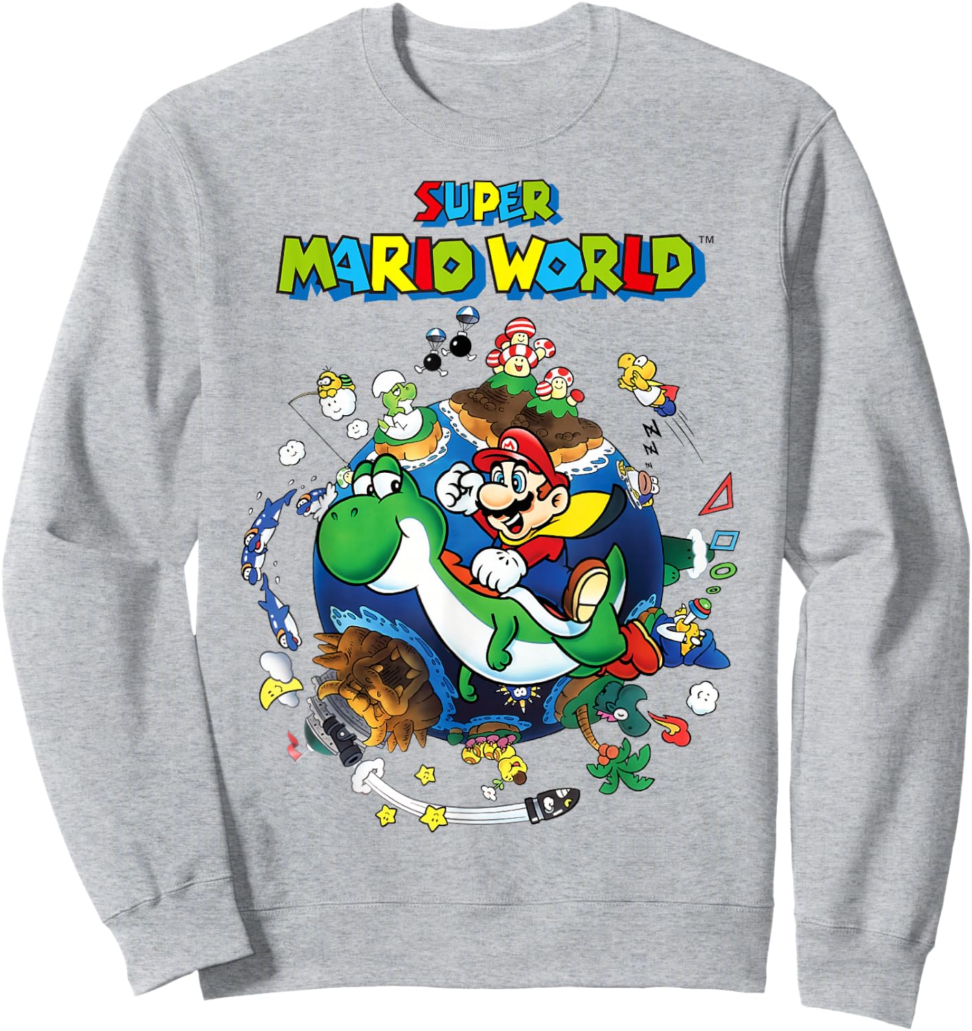 Super Mario World Yoshi & Mario Around The World Sweatshirt - Sweatshirt | Ash