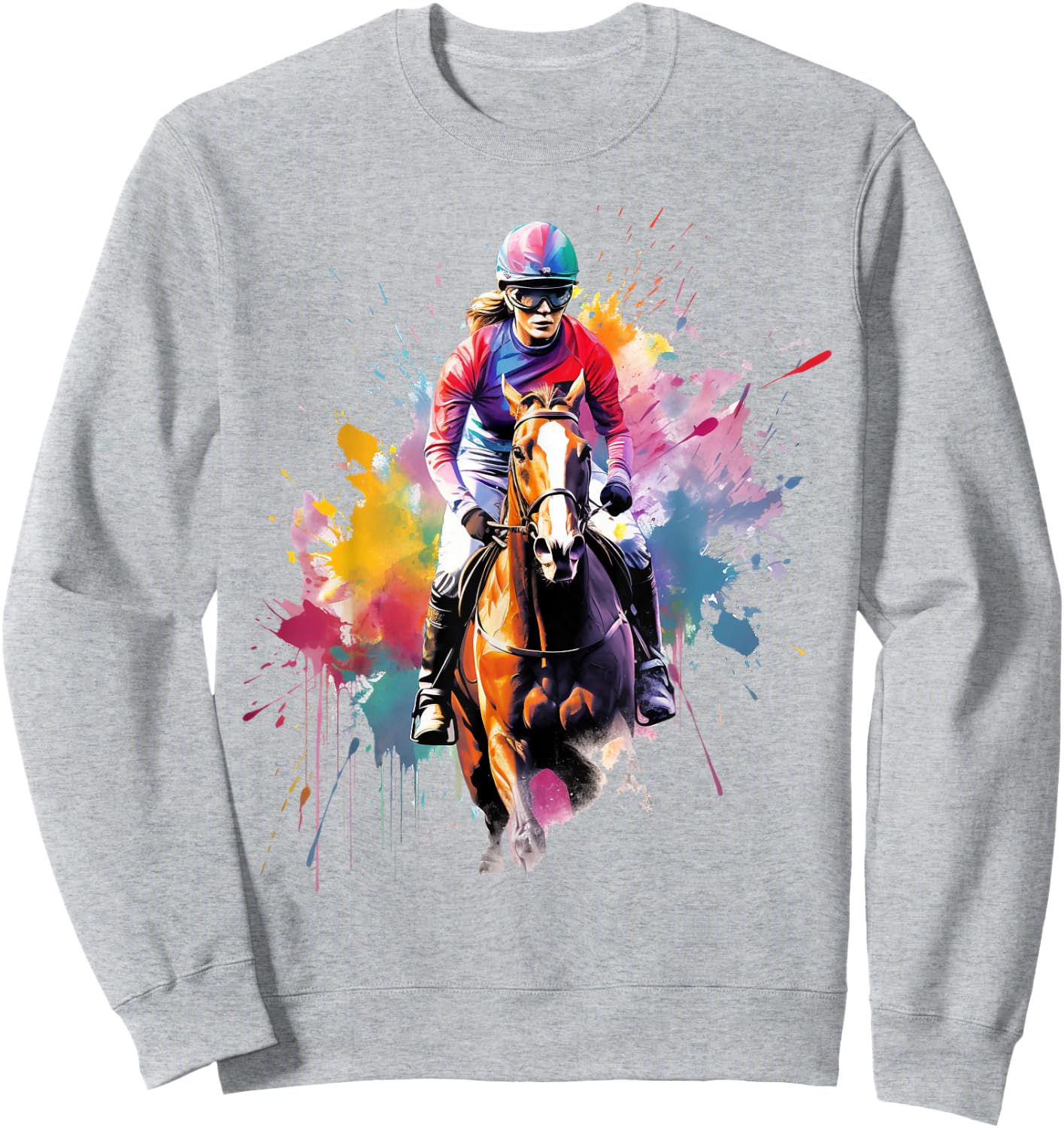 Colorful Jockey Girl on Horse Racing Sweatshirt - Sweatshirt | Ash