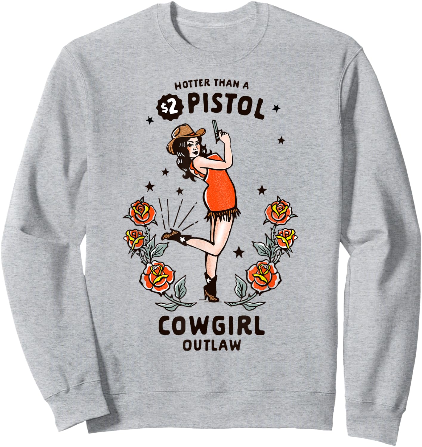 Women's Western Boho Retro Outlaw Cowgirl Pinup Sweatshirt - Sweatshirt | Ash