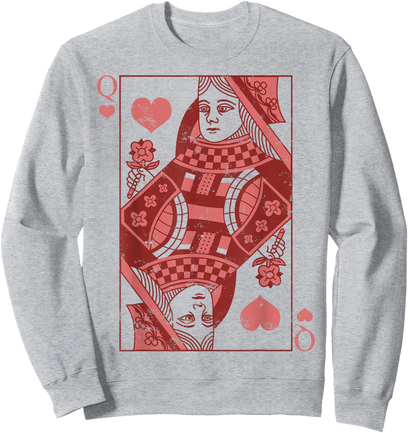 Queen of Hearts Classic Card Game Icon Valentine Graphic Sweatshirt - Sweatshirt | Ash