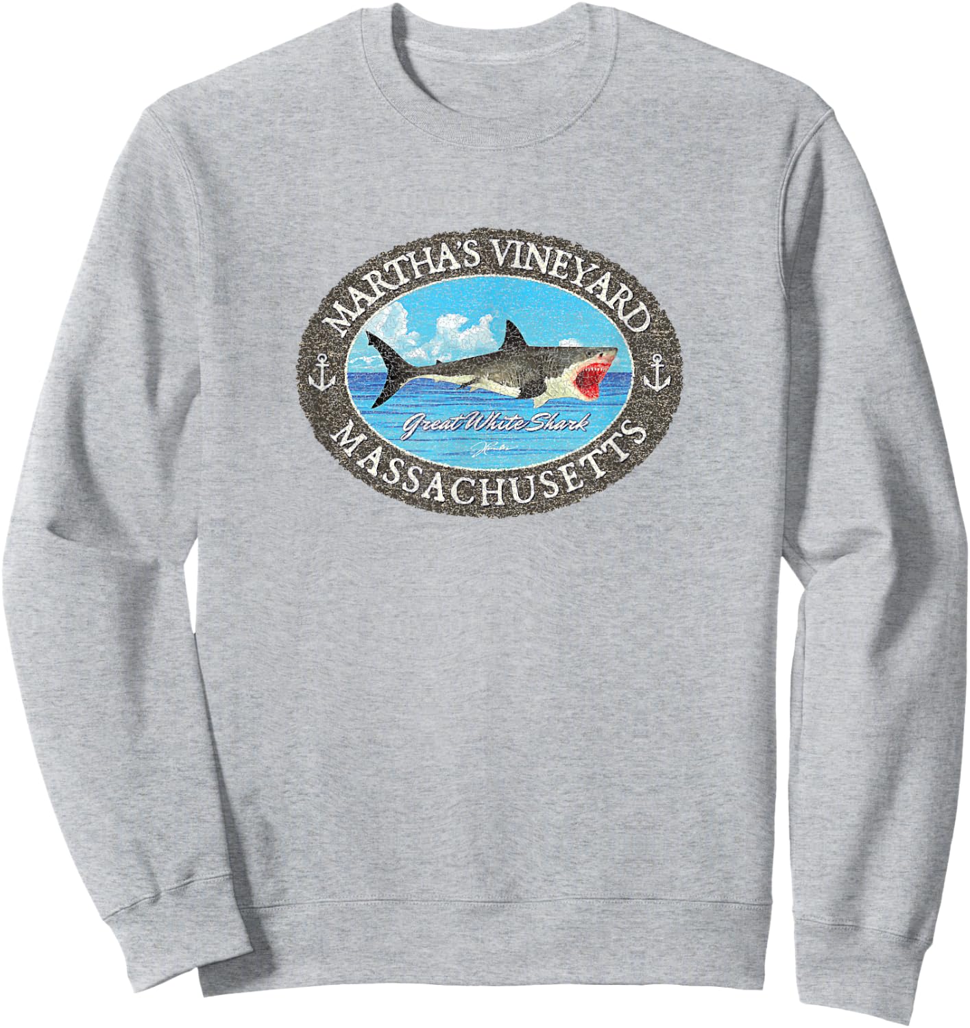 JCombs: Martha's Vineyard, MA, Great White Shark and Sea Sweatshirt - Sweatshirt | Ash