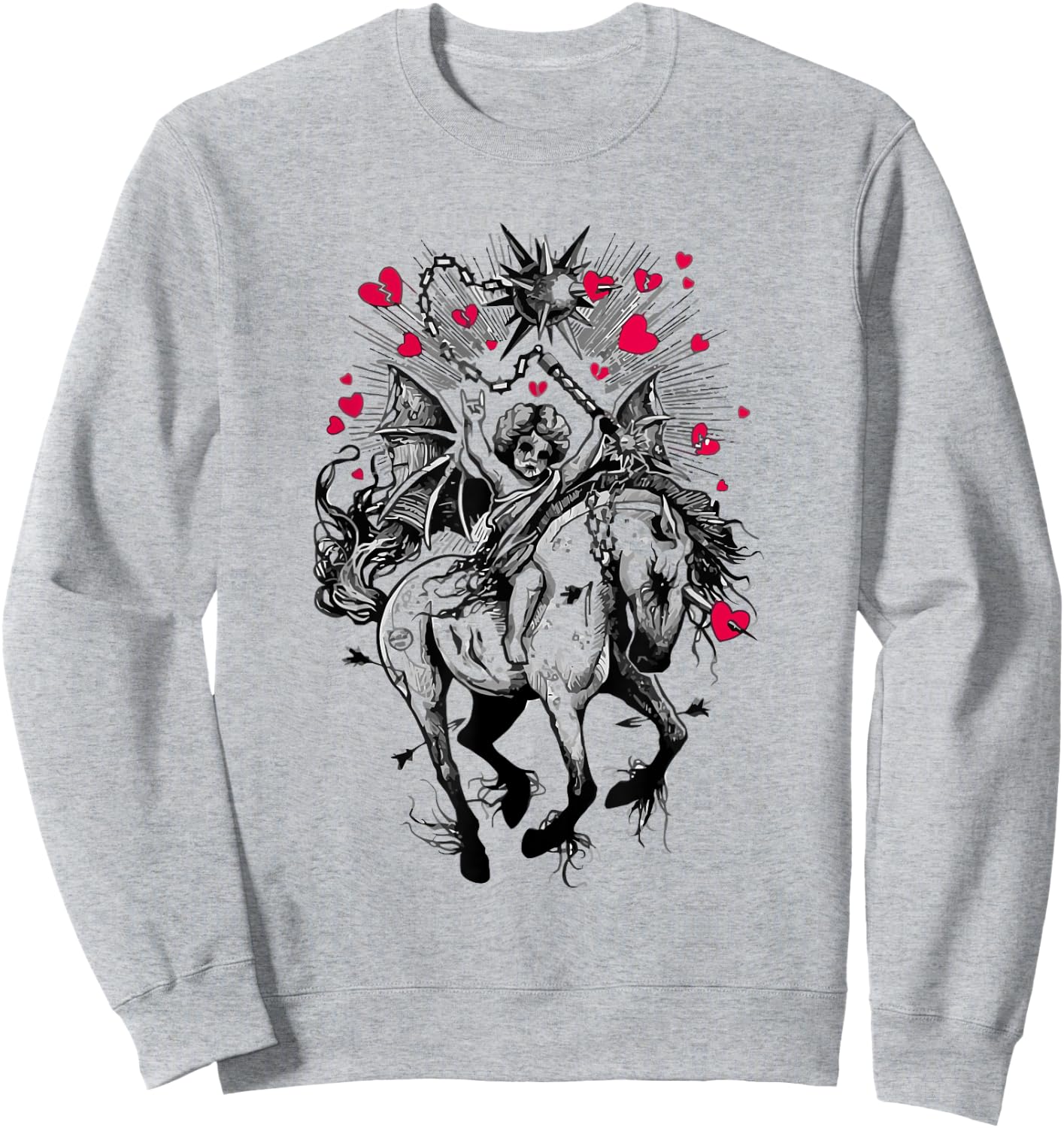 Fallen Angel on Demon Horse Aesthetic Horror Occult Sweatshirt - Sweatshirt | Ash