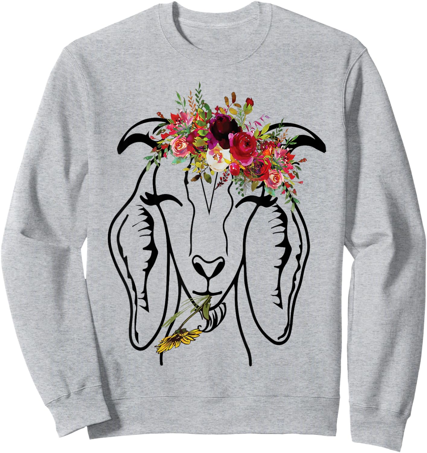 Goats Floral Bandana Headband - Farm Animal Goat Graphics Sweatshirt - Sweatshirt | Ash