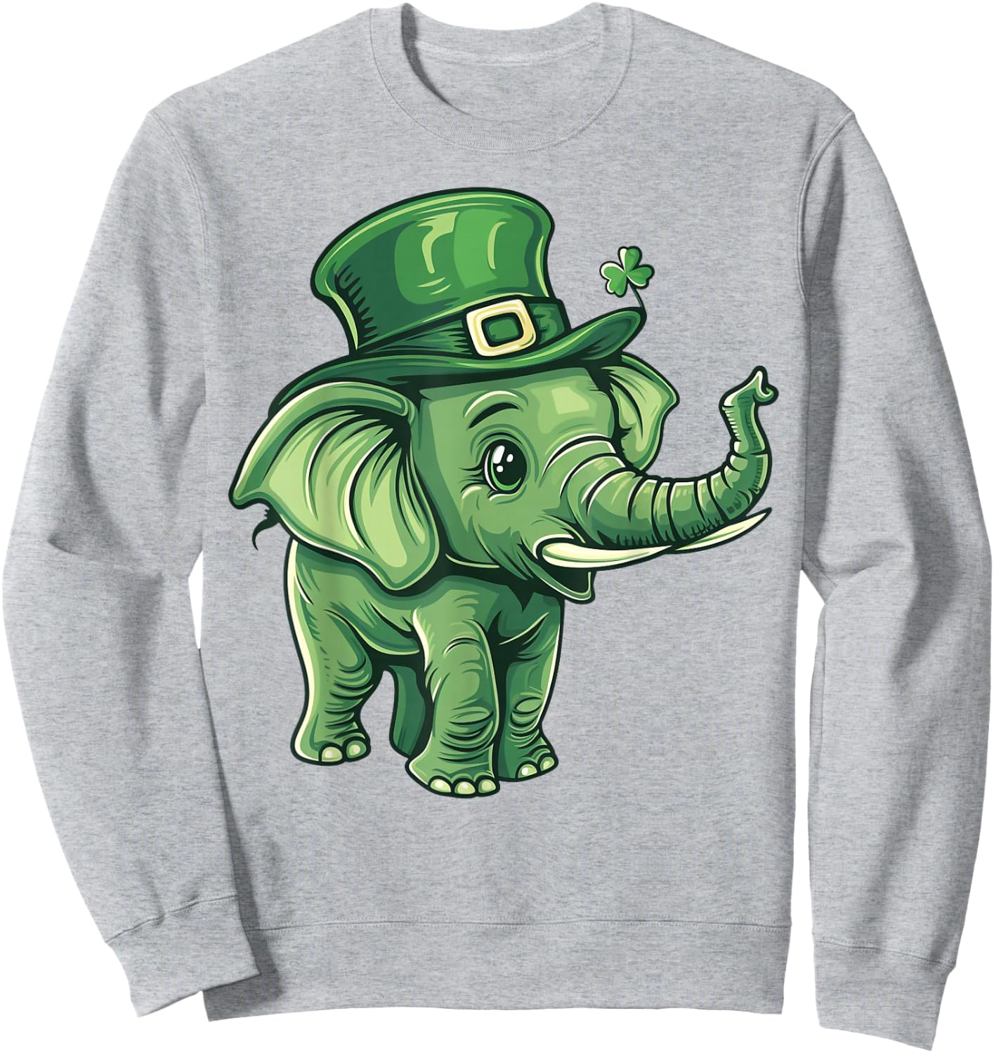 Elephant Shamrock Hat Saint Patricks Day Elephant Sweatshirt - Sweatshirt | Ash