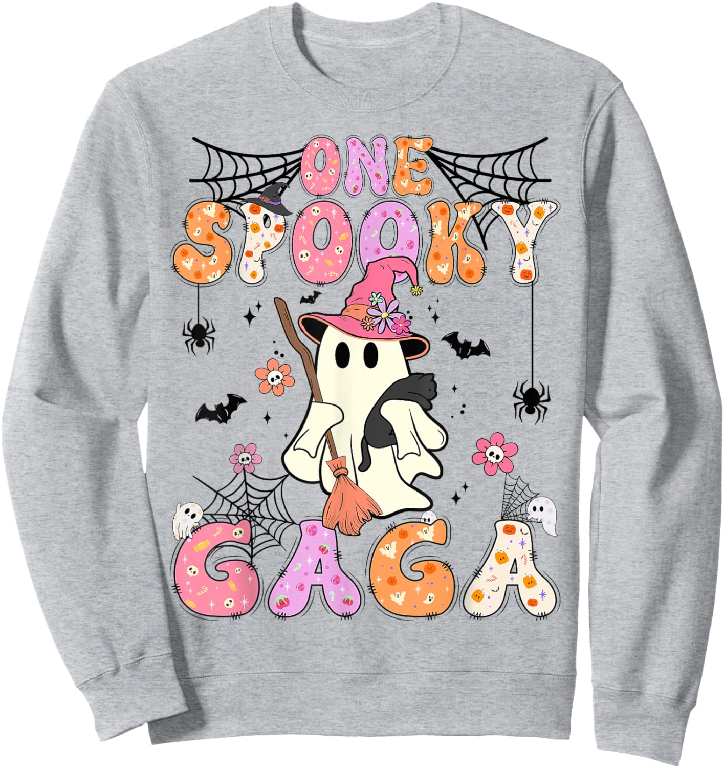 Groovy One Spooky Gaga Retro Halloween Cute Ghost Sweatshirt - Sweatshirt | Ash