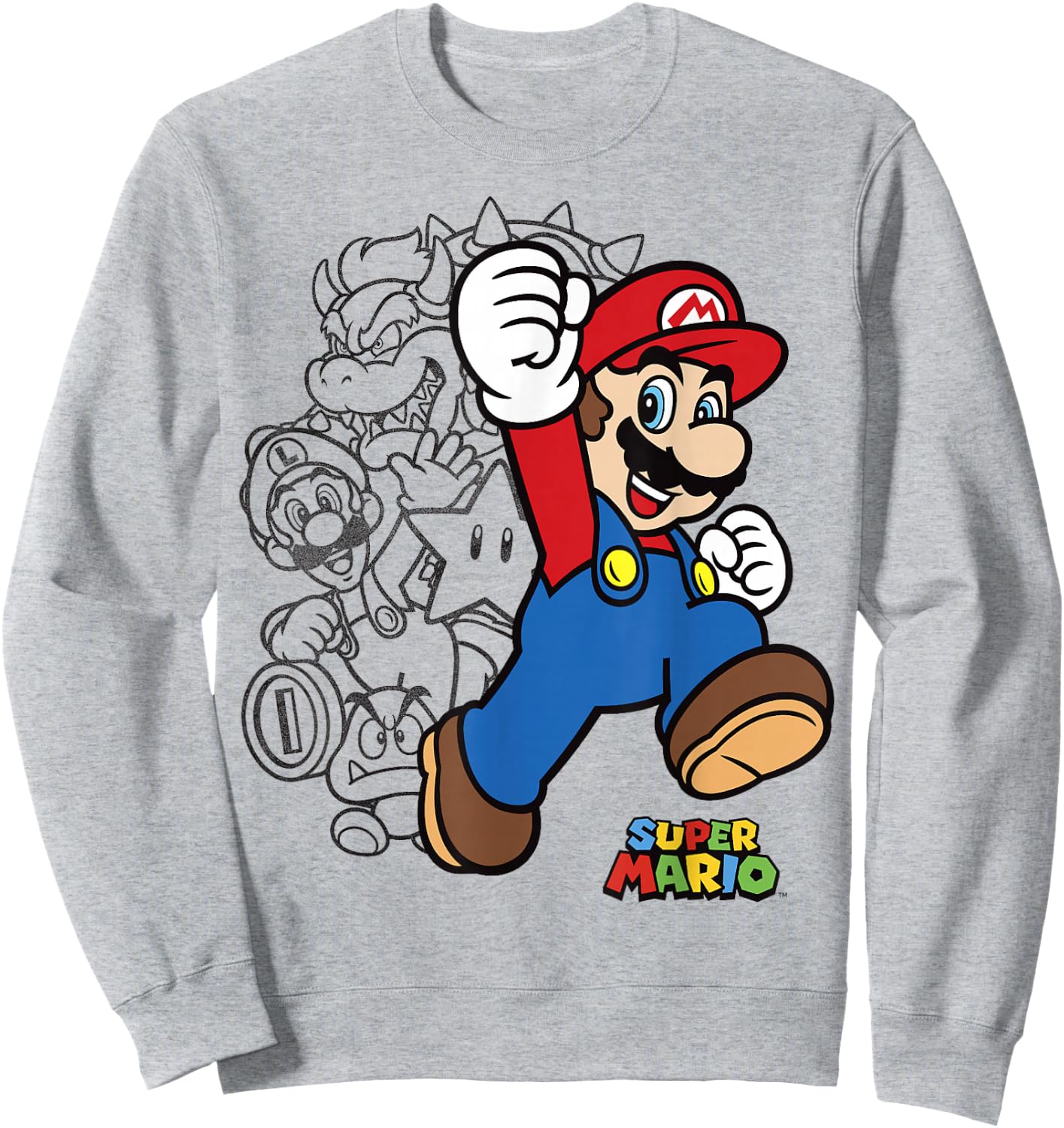 Super Mario Group Shot Bowser Outline Sweatshirt - Sweatshirt | Ash