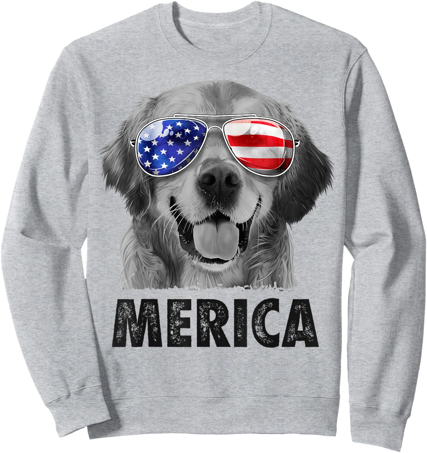 Golden Retriever 4th of July Merica American Flag Sunglasses Sweatshirt - Sweatshirt | Ash