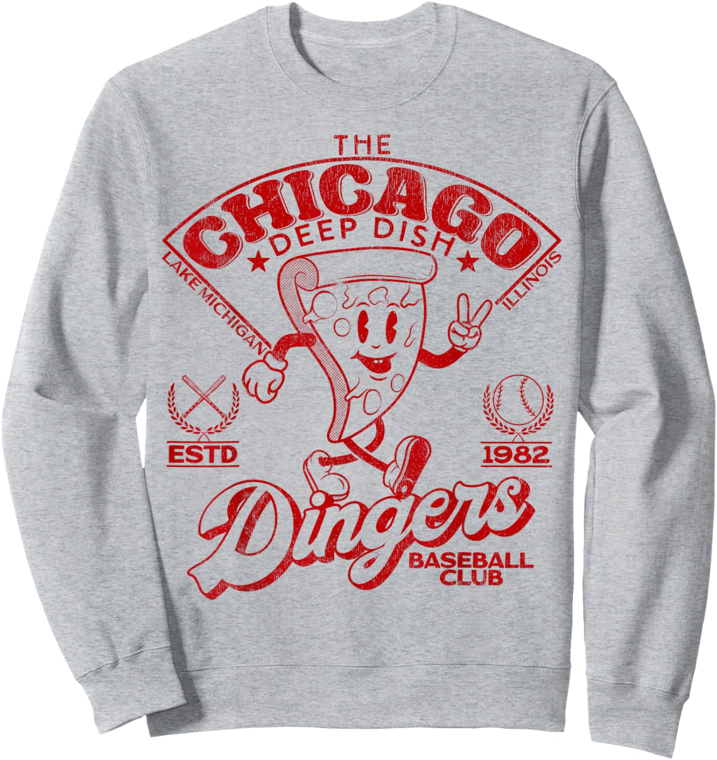 Chicago Deep Dish Dingers Minor League Retro Baseball Red Sweatshirt - Sweatshirt | Ash