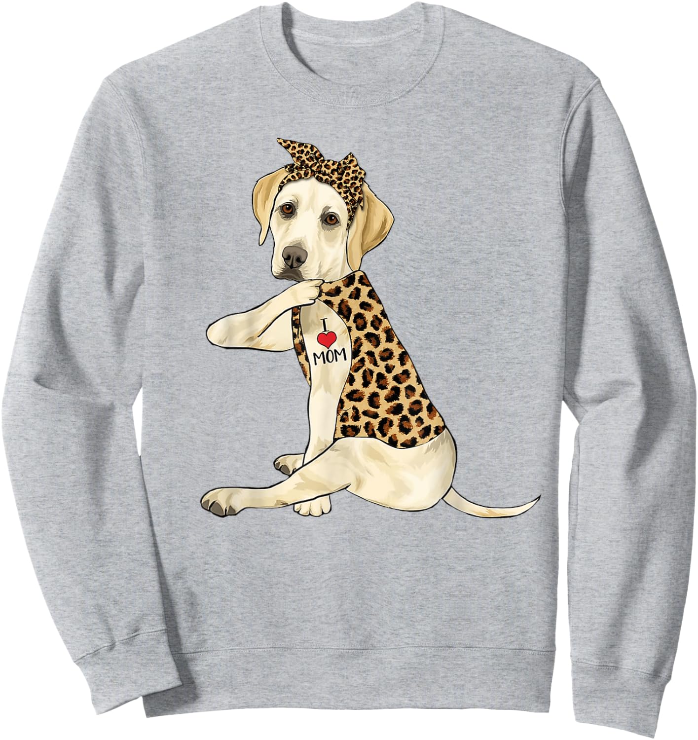 Labrador Lover I Love Mom Tattoo Leopard Mother's Day Sweatshirt - Sweatshirt | Ash