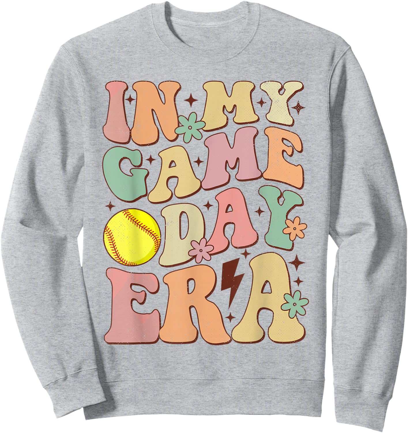Groovy In My Game Day Era Softball Game Day Vibes Women Girl Sweatshirt - Sweatshirt | Ash