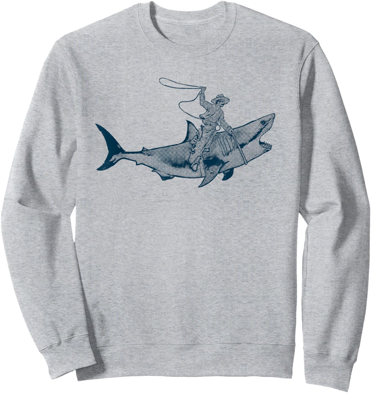 Shark Lover Rodeo Cowboy Riding Great White Vintage Funny Sweatshirt - Sweatshirt | Ash