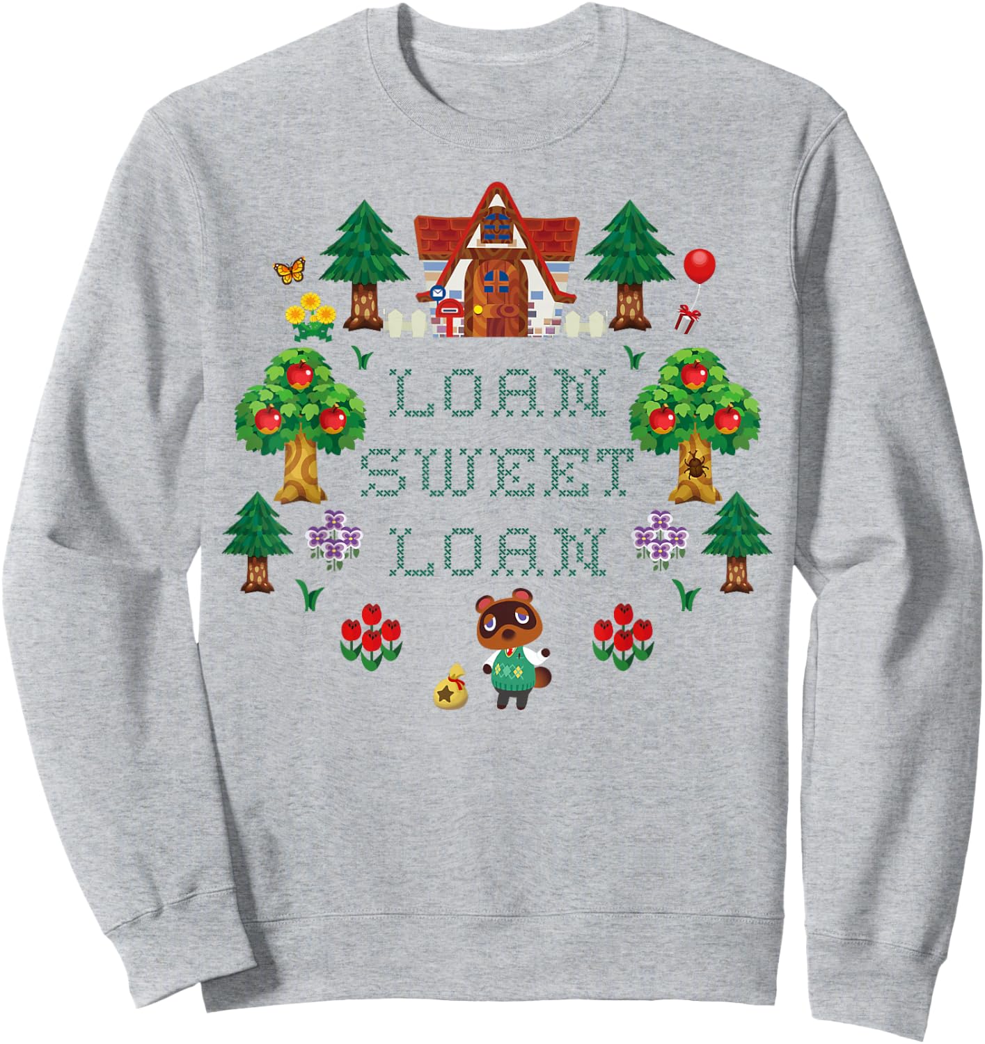 Animal Crossing Loan Sweet Loan Traditional Stitch Logo Sweatshirt - Sweatshirt | Ash