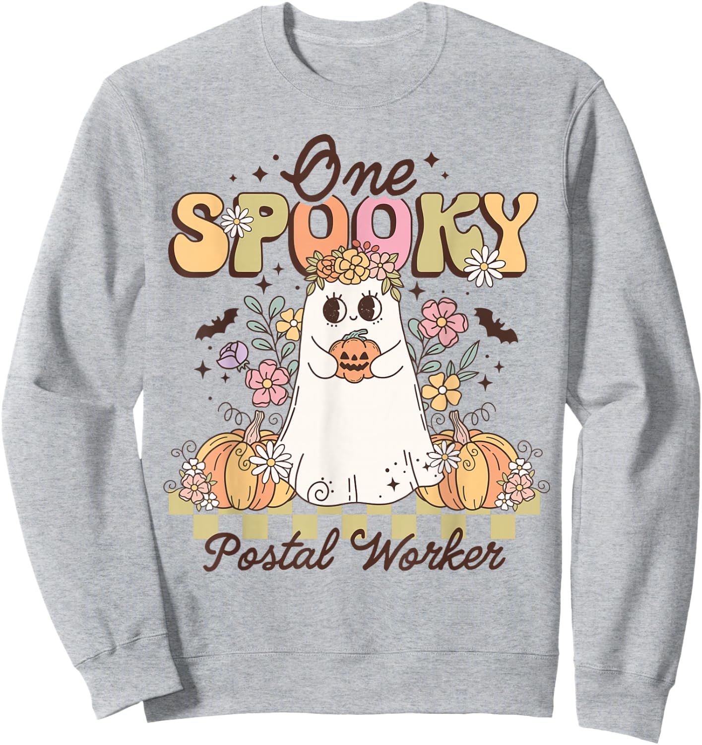 Groovy One Spooky Postal Worker Halloween Ghost Pumpkin Sweatshirt - Sweatshirt | Ash