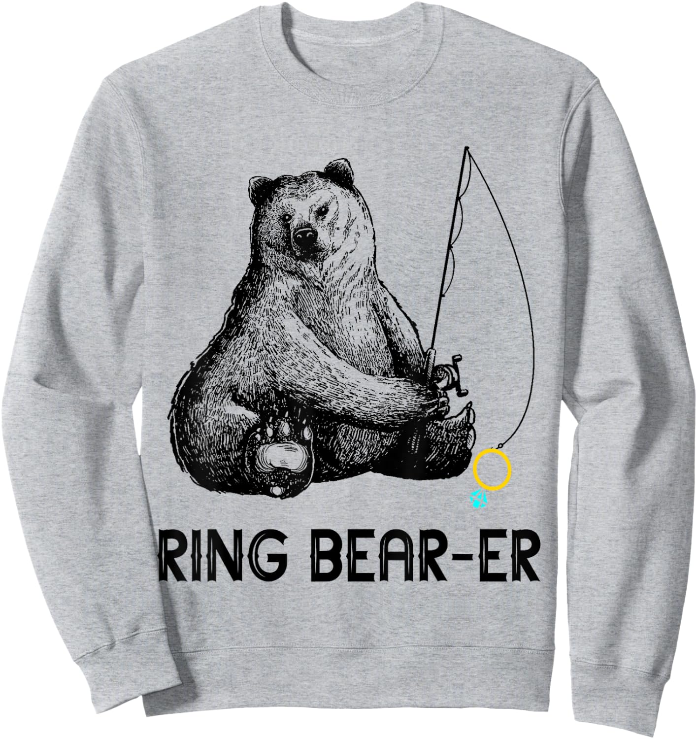 Ring Bearer Bear Fishing Wedding Party Security Ring Sweatshirt - Sweatshirt | Ash