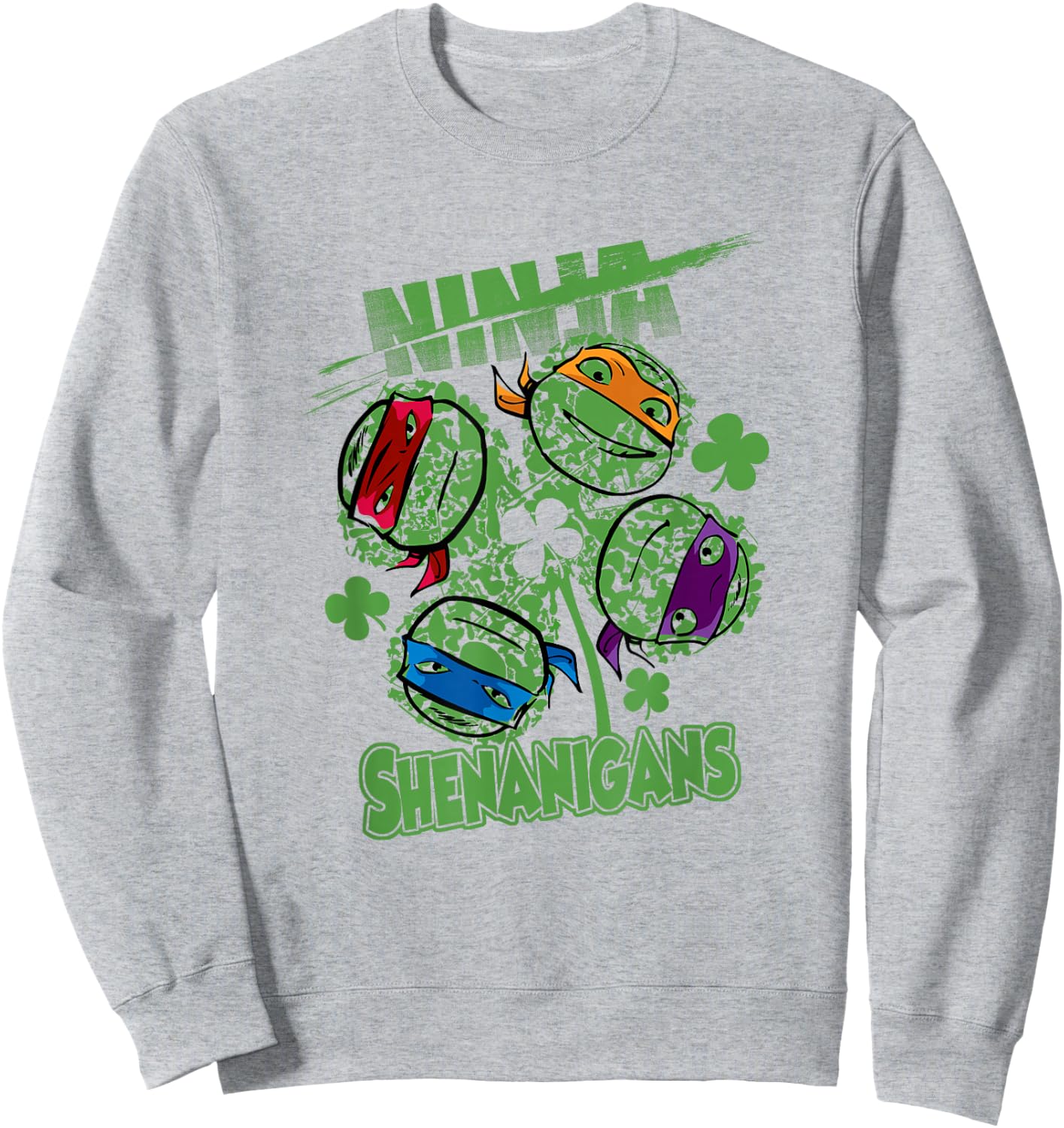 Teenage Mutant Ninja Turtles St. Patrick's Day Clover Faces Sweatshirt - Sweatshirt | Ash