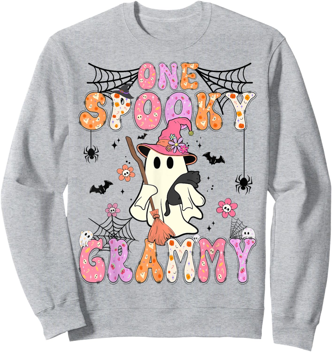 Groovy One Spooky Grammy Retro Halloween Cute Ghost Sweatshirt - Sweatshirt | Ash