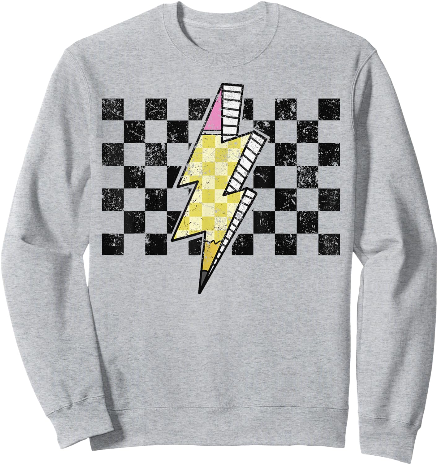 Retro Black And White Checkered Pattern Pencil Sweatshirt - Sweatshirt | Ash