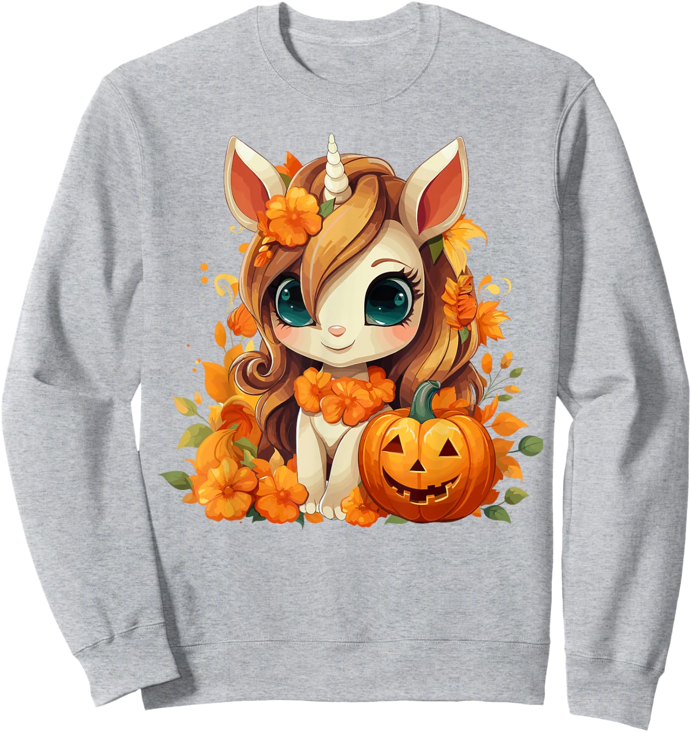 Cute Unicorn Pumpkin Girls Kids Halloween Thanksgiving Sweatshirt - Sweatshirt | Ash