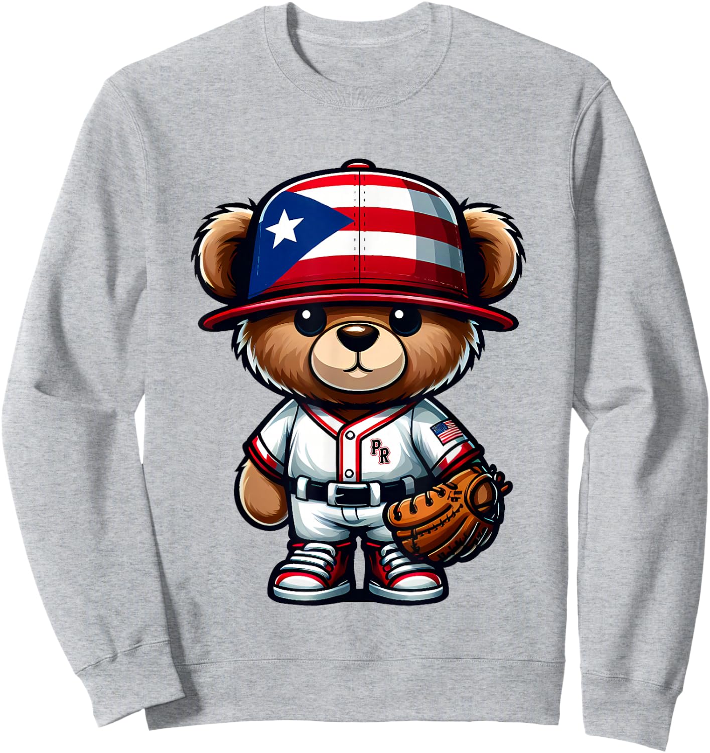Puerto Rico Baseball Shirt Cute Teddy Bear Boricua Jersey PR Sweatshirt - Sweatshirt | Ash