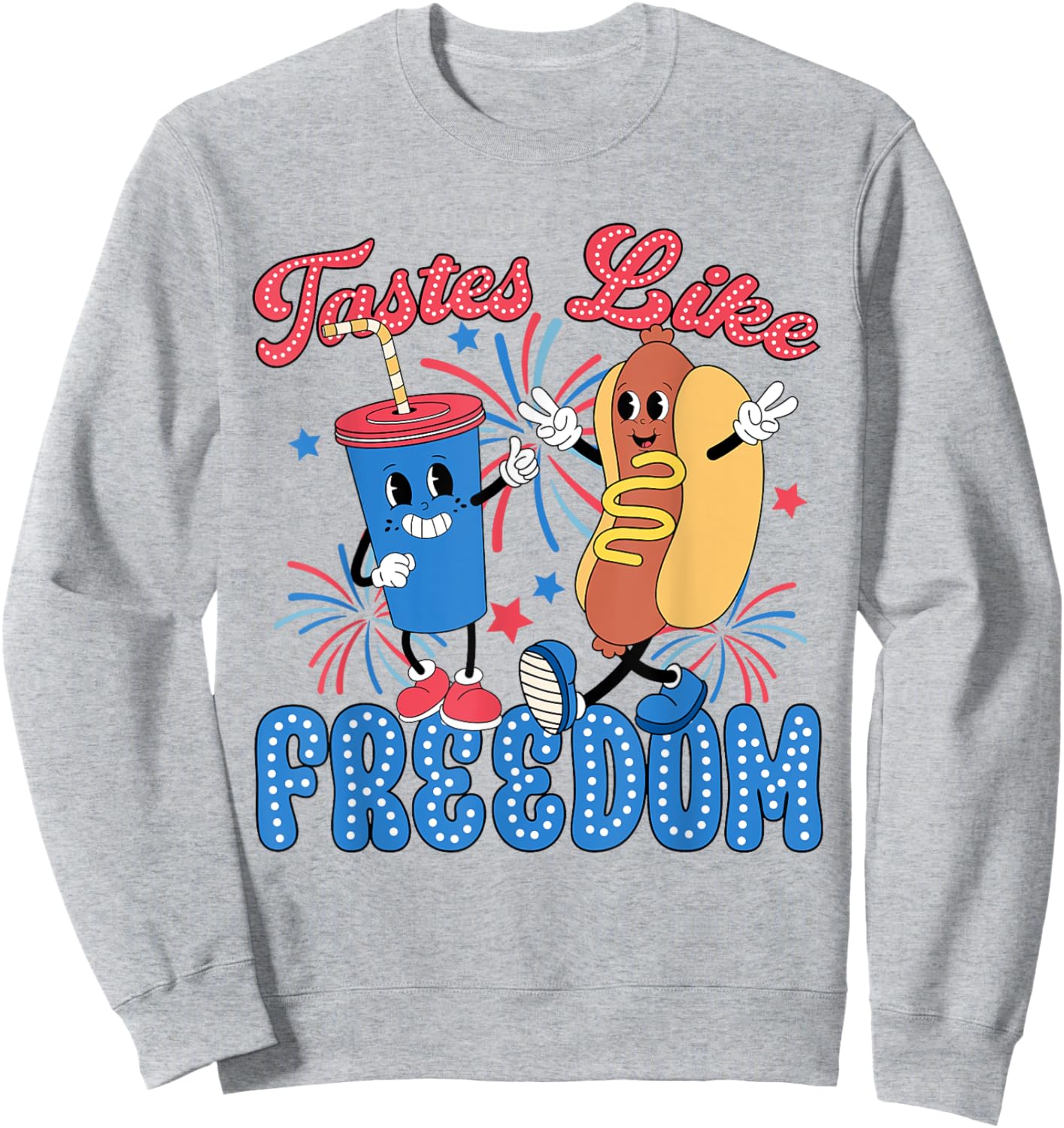 Retro Tastes Like Freedom July 4th US America Hotdog Women Kids Men Sweatshirt - Sweatshirt | Ash