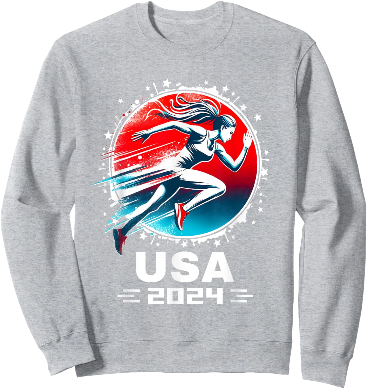 USA Team 2024 Running American Flag Women Track and Field Sweatshirt - Sweatshirt | Ash