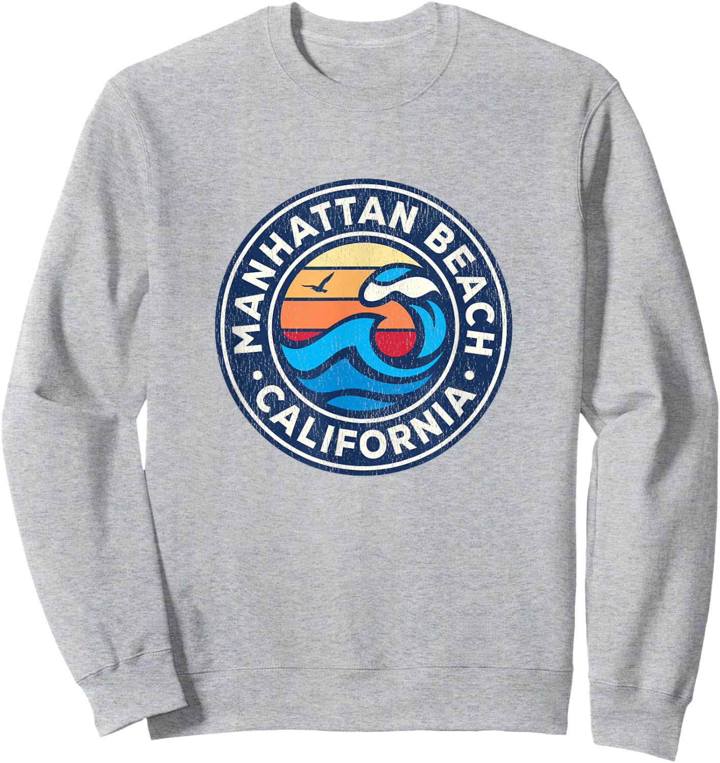 Manhattan Beach California CA Vintage Nautical Waves Design Sweatshirt - Sweatshirt | Ash