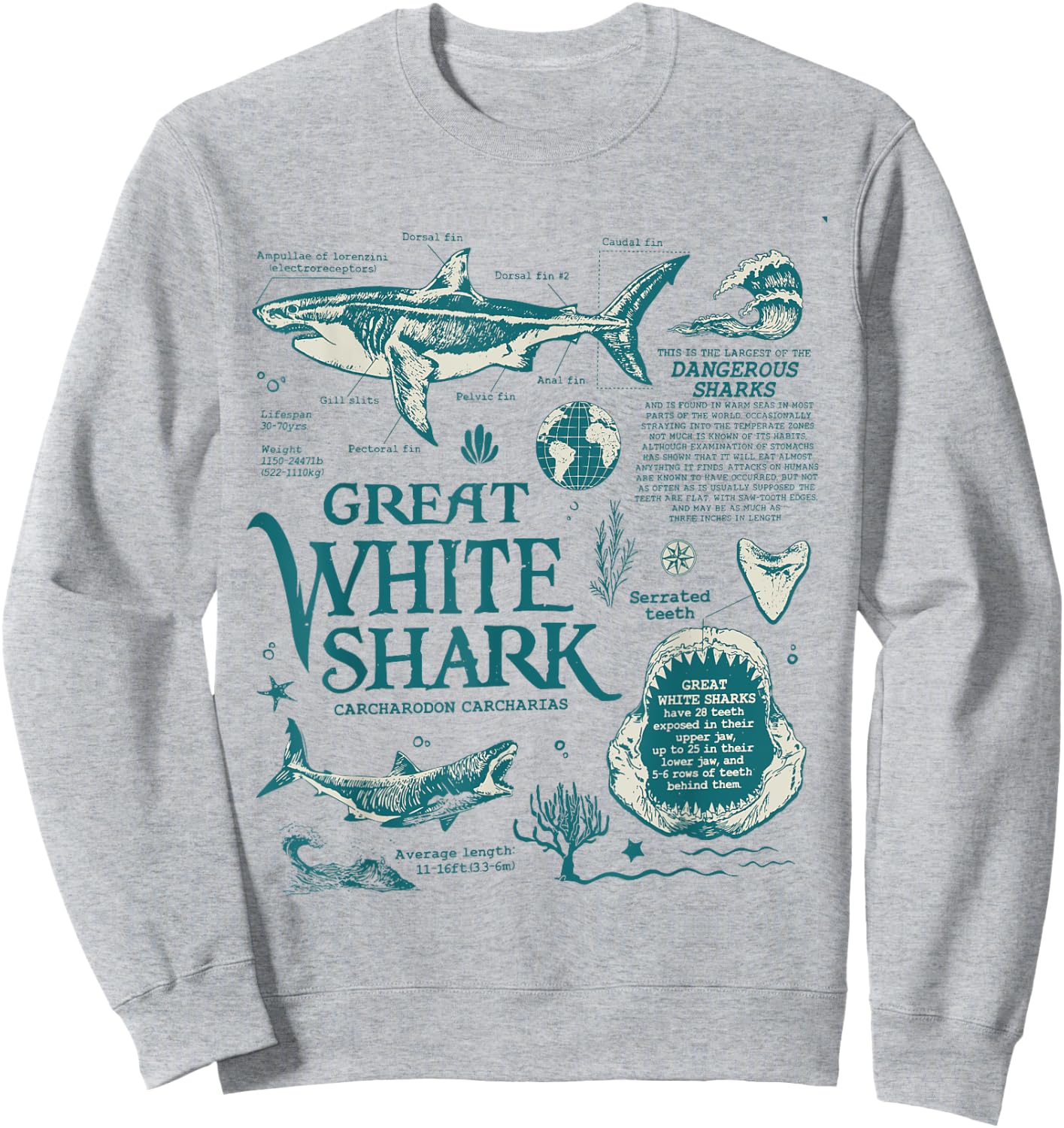 Great White Shark Anatomy , Marine Biologist Sweatshirt - Sweatshirt | Ash