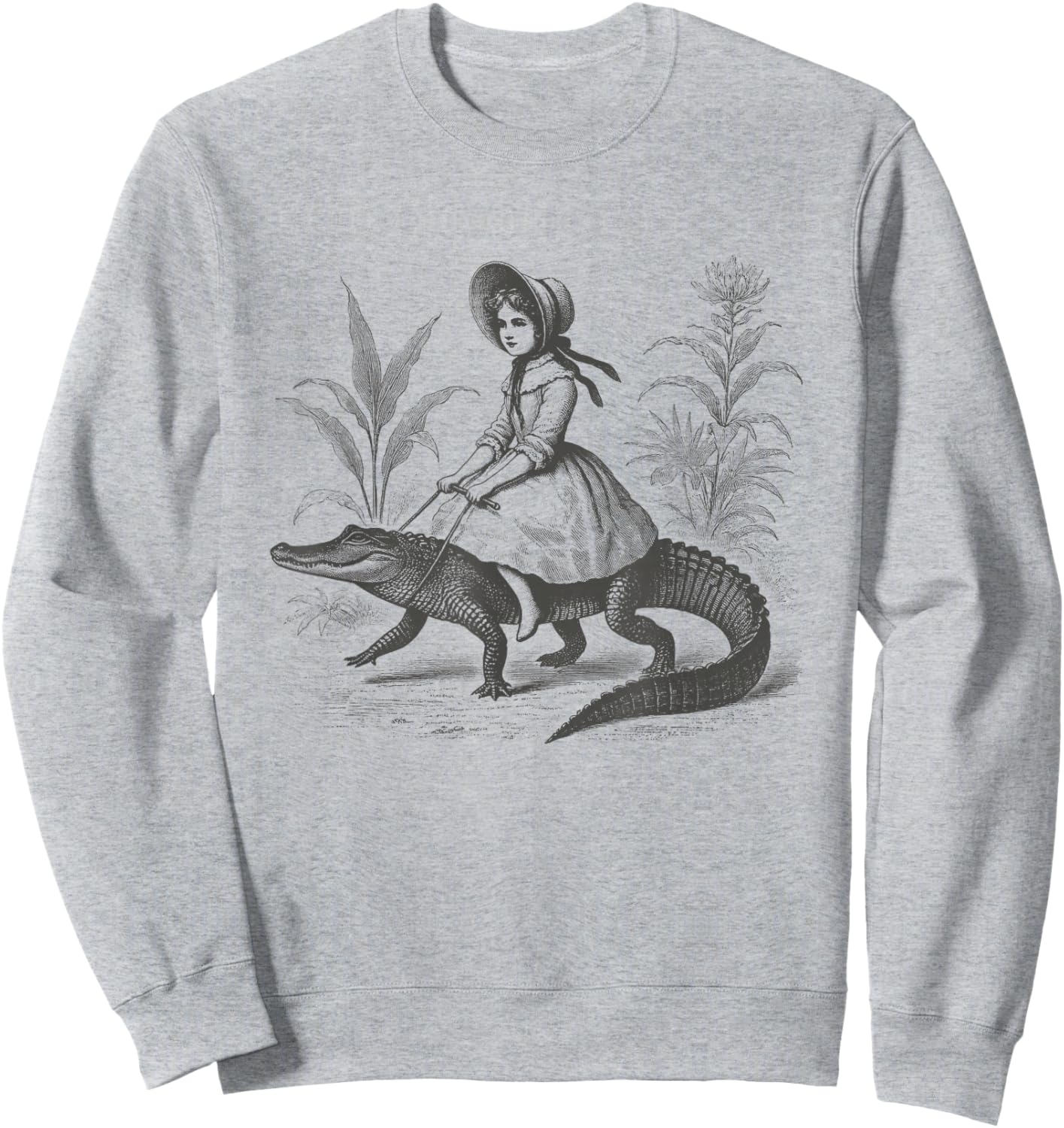 Girl Riding Alligator Vintage Weird Art Ladies Men Sweatshirt - Sweatshirt | Ash