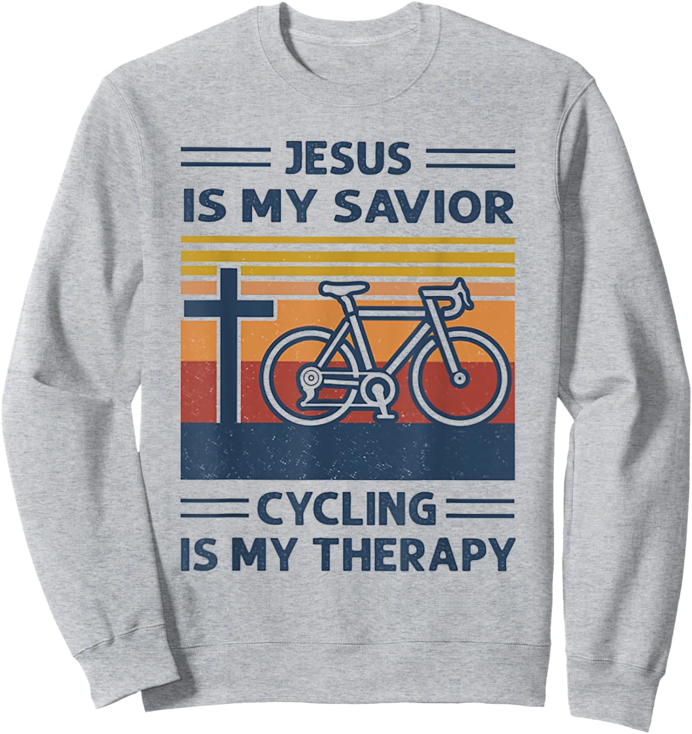 Jesus Is My Savior Cycling Is My Therapy Retro Vintage Sweatshirt - Sweatshirt | Ash