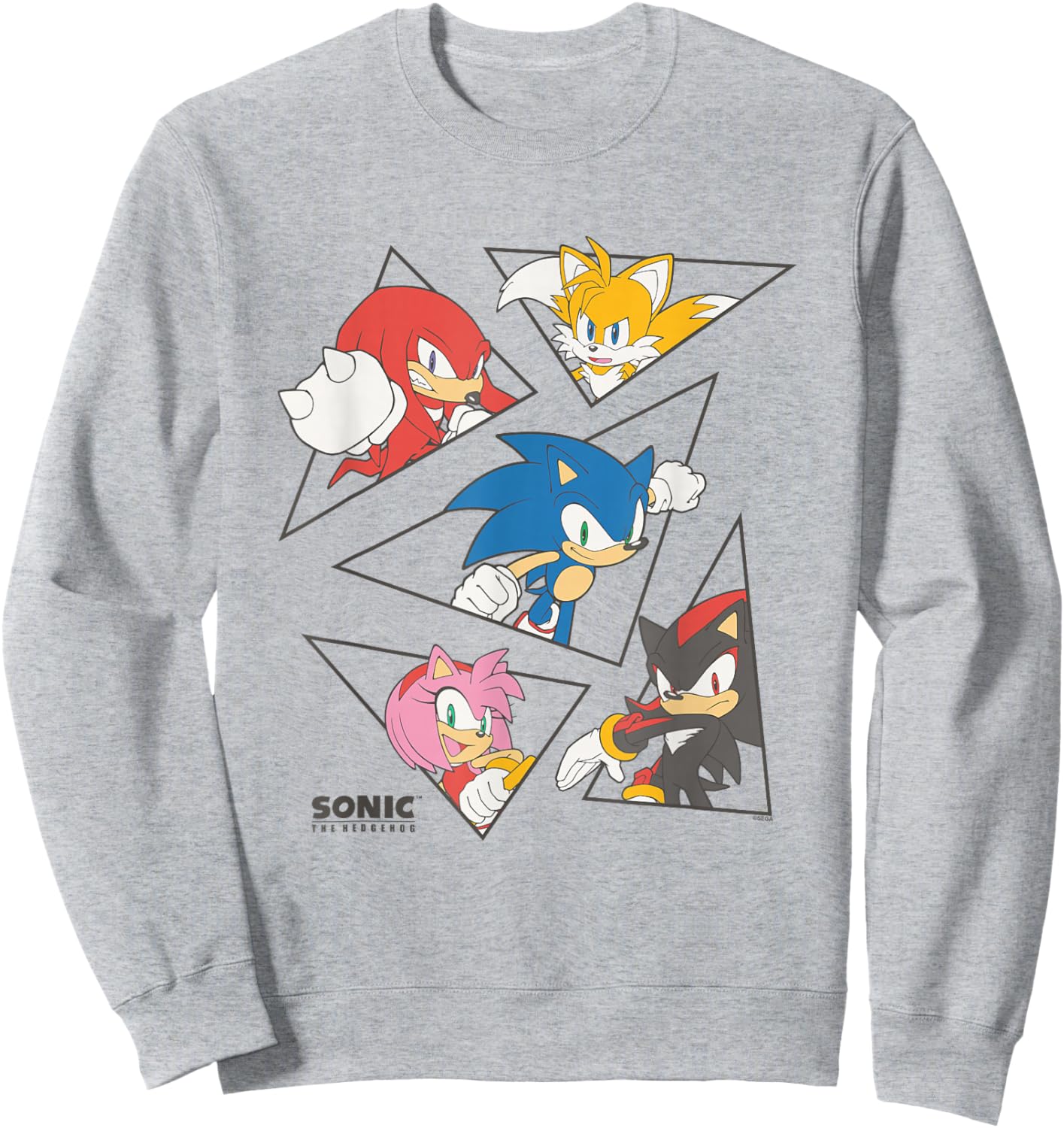 Sonic The Hedgehog Main Characters Triangle Portraits Retro Sweatshirt - Sweatshirt | Ash