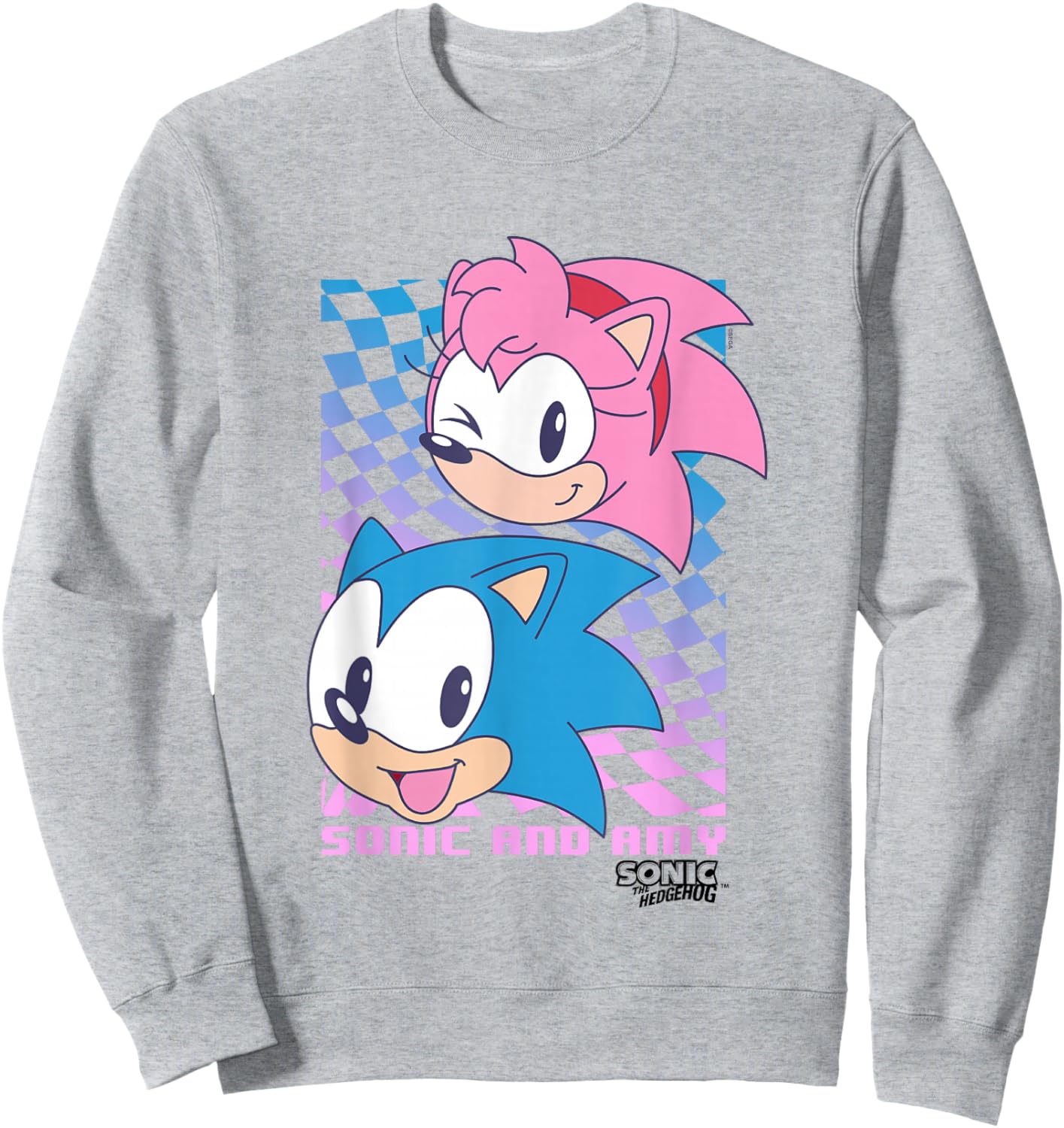 Sonic The Hedgehog Sonic & Amy Big Faces Cute Retro Poster Sweatshirt - Sweatshirt | Ash