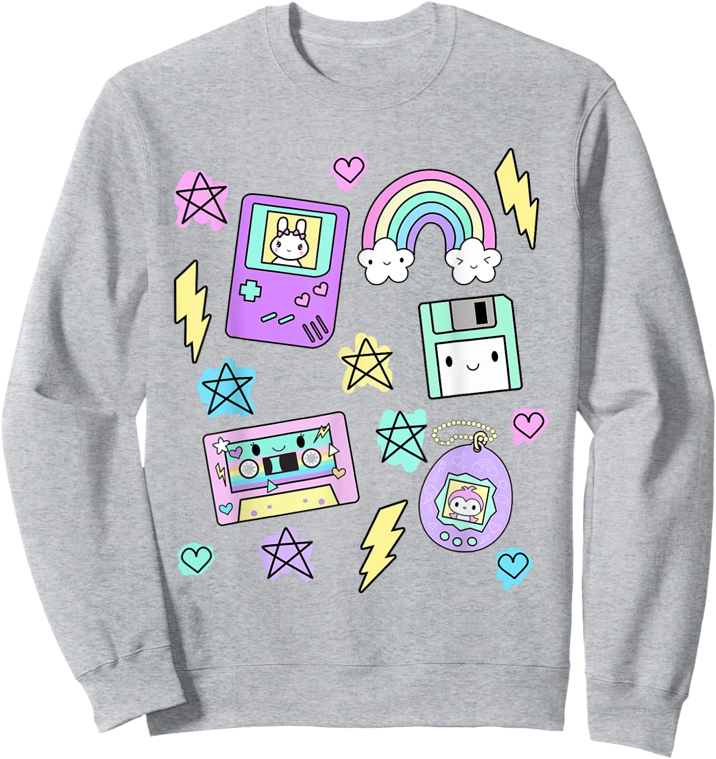 Kawaii Retro 80's 90's Gamer Cassette Clothes Sweatshirt - Sweatshirt | Ash