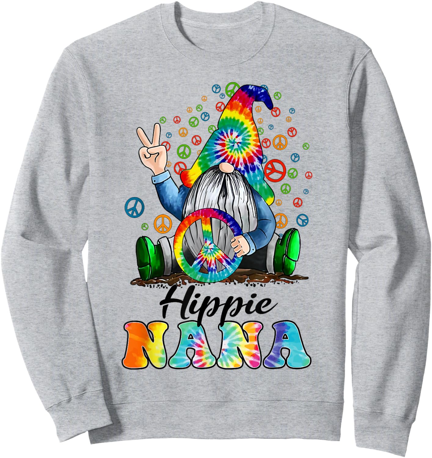 Hippie Nana Gnome Colorful Gnome Mother's Day Gift Sweatshirt - Sweatshirt | Ash