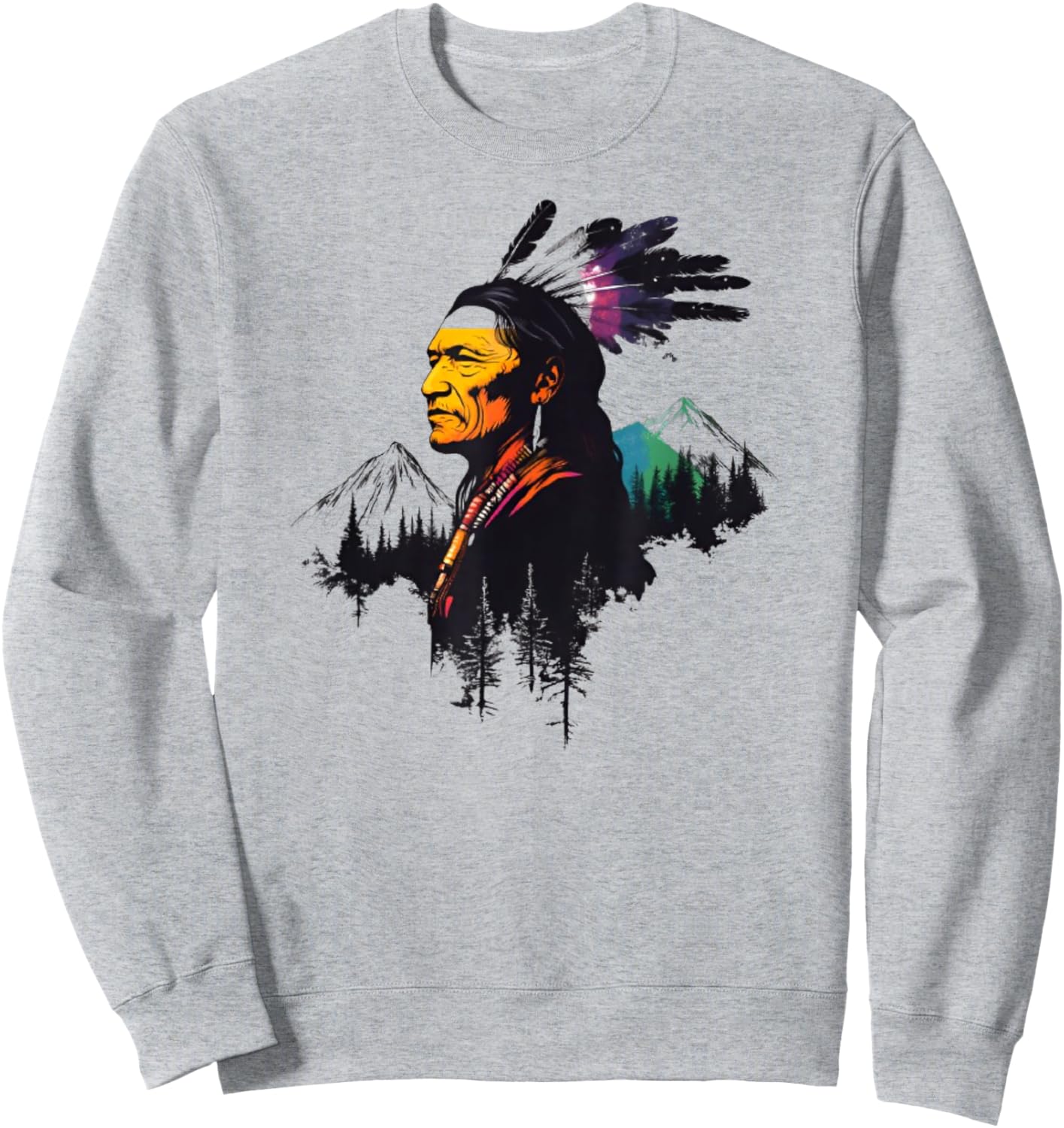 Cool Native American Indian Chief Men Women Sitting Bull Sweatshirt - Sweatshirt | Ash