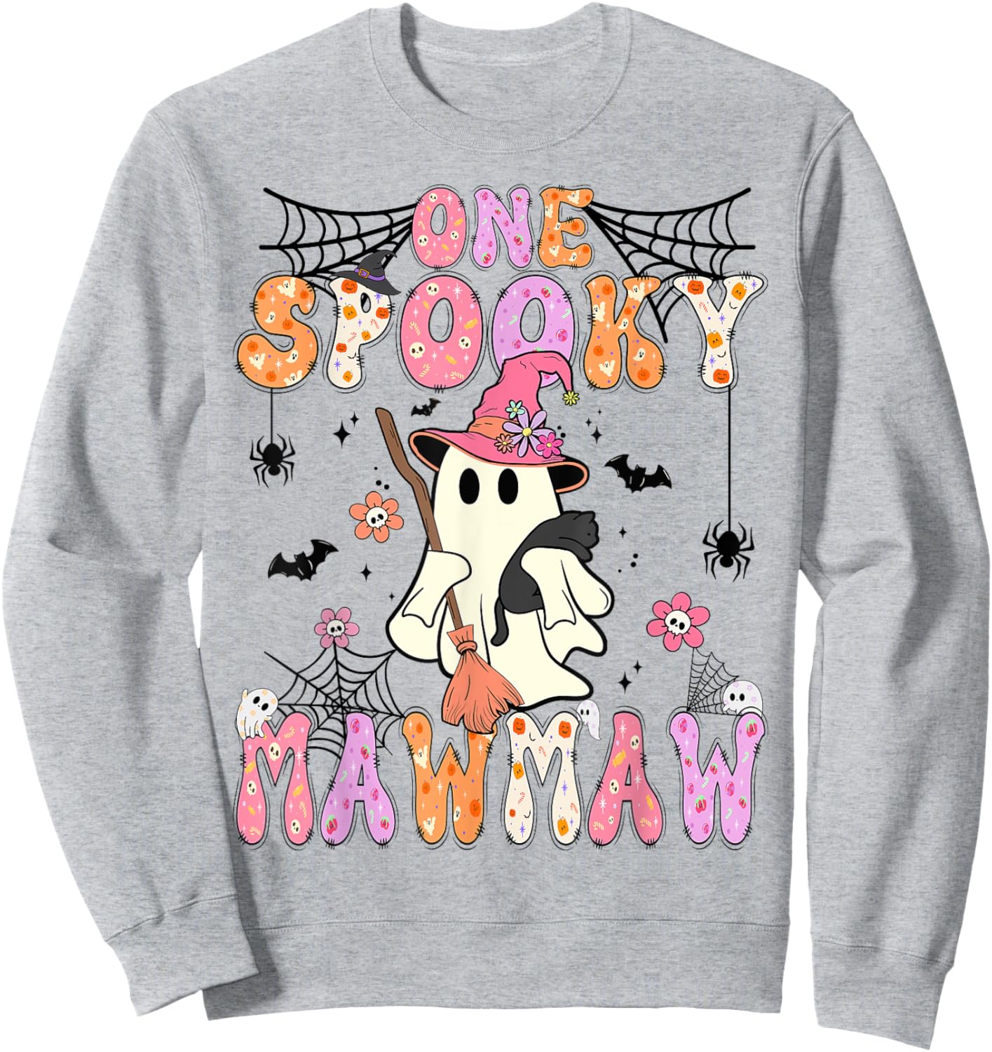 Groovy One Spooky Mawmaw Retro Halloween Cute Ghost Sweatshirt - Sweatshirt | Ash