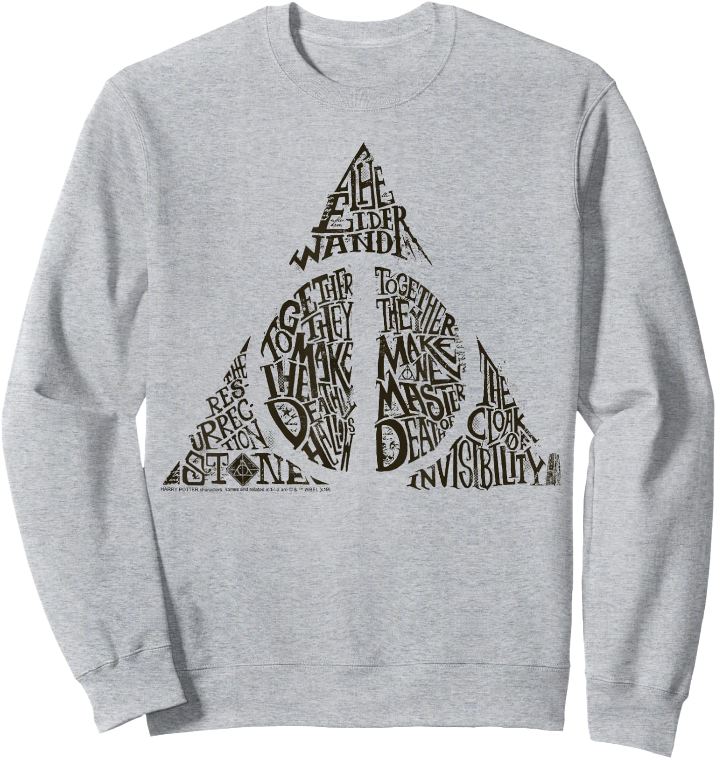 Harry Potter Deathly Hallows Sketch Text Fill Sweatshirt - Sweatshirt | Ash
