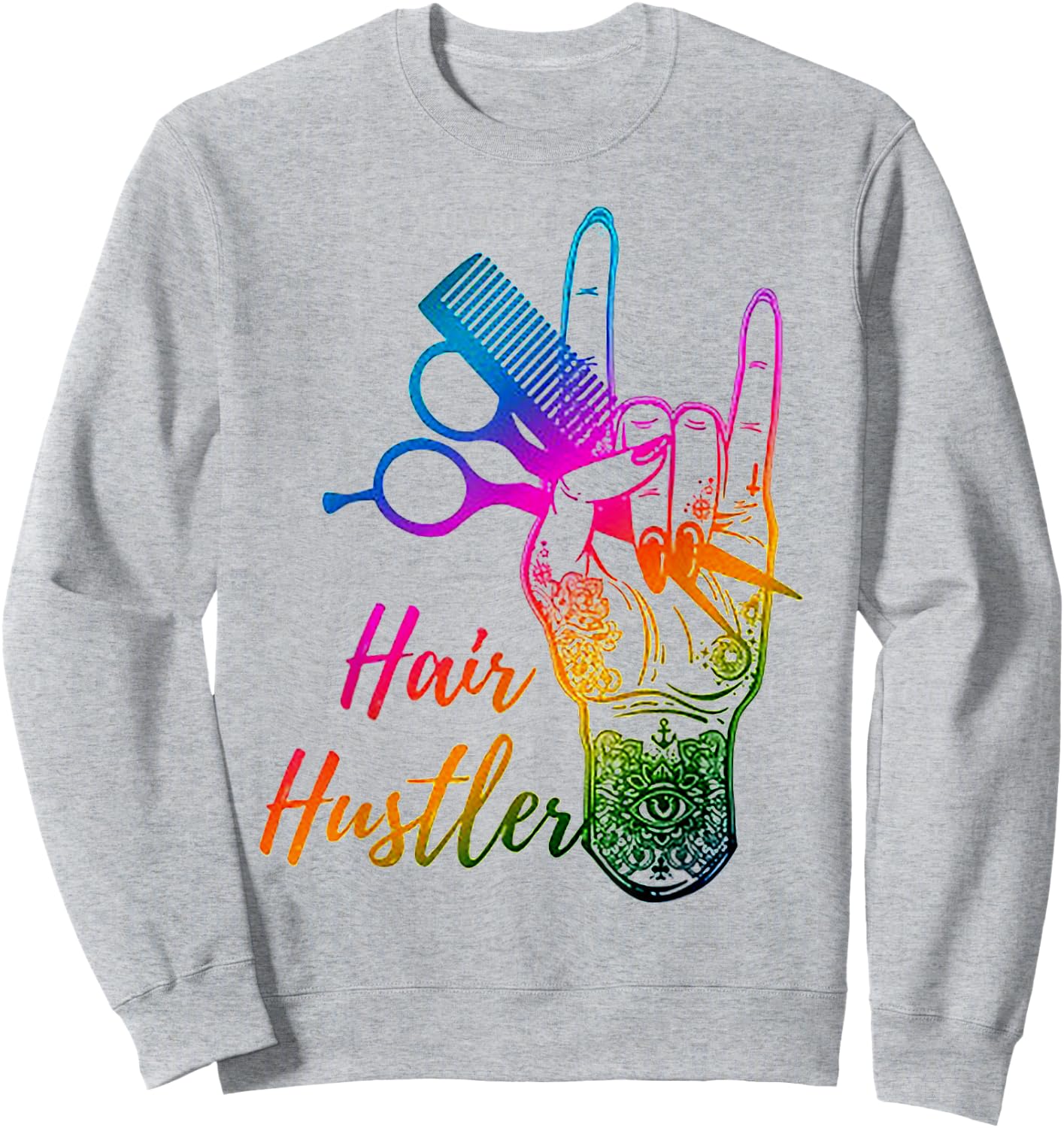 Hair Hustler Tie Dye Hair Stylist Hairdresser Barber Retro Sweatshirt - Sweatshirt | Ash