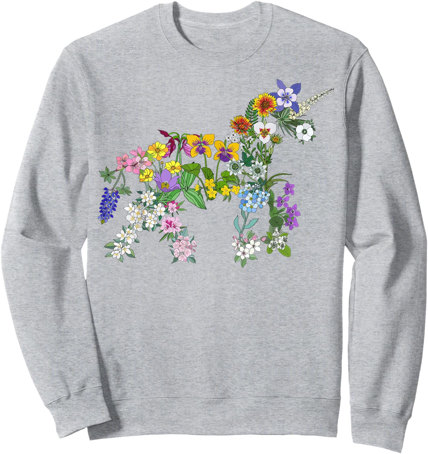 Wildflower Aesthetic Floral Unicorn Nature Flowered Girl Sweatshirt - Sweatshirt | Ash