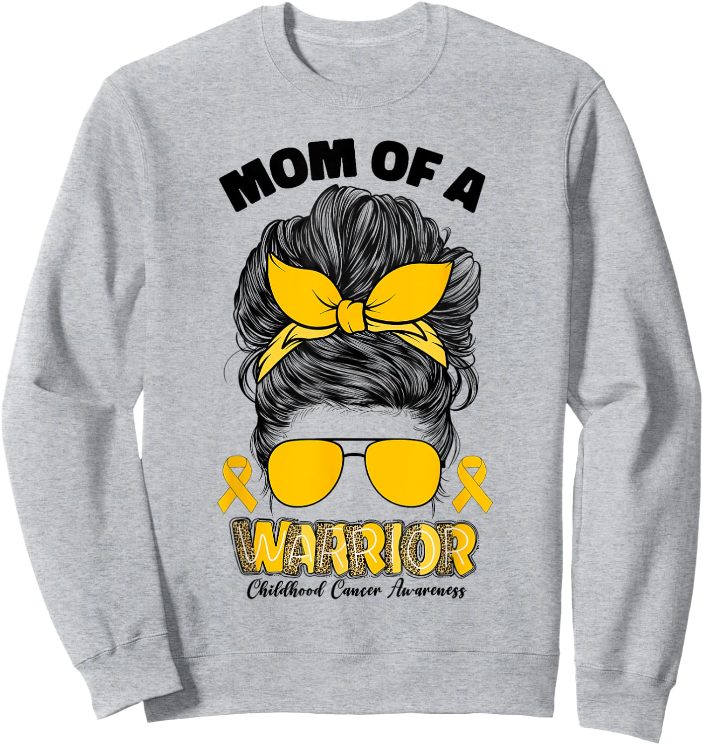 Childhood Cancer Awareness Mom Of A Warrior Messy Bun Mama Sweatshirt - Sweatshirt | Ash