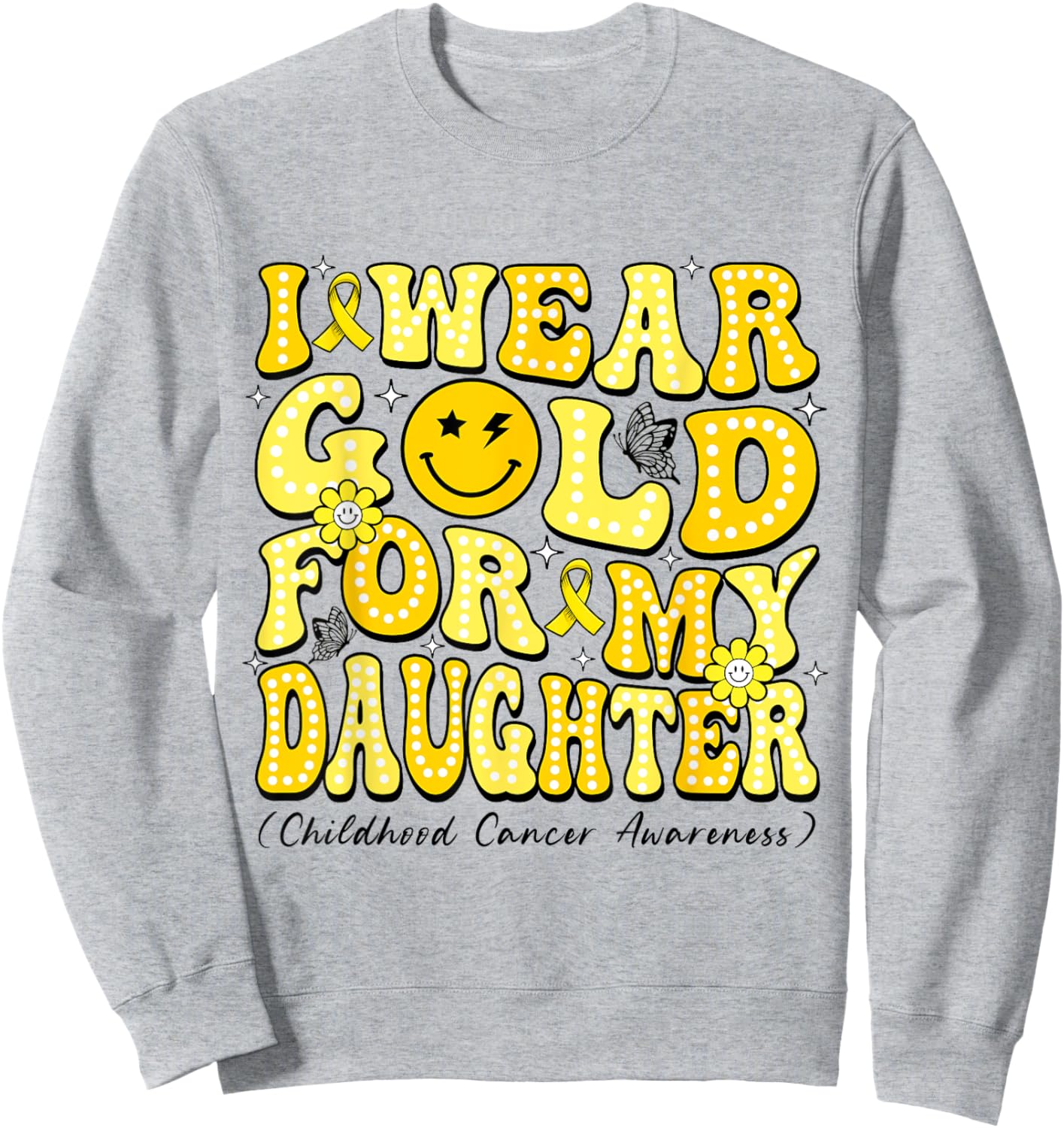 I Wear Gold For My Daughter Disco Ball Childhood Cancer Sweatshirt - Sweatshirt | Ash