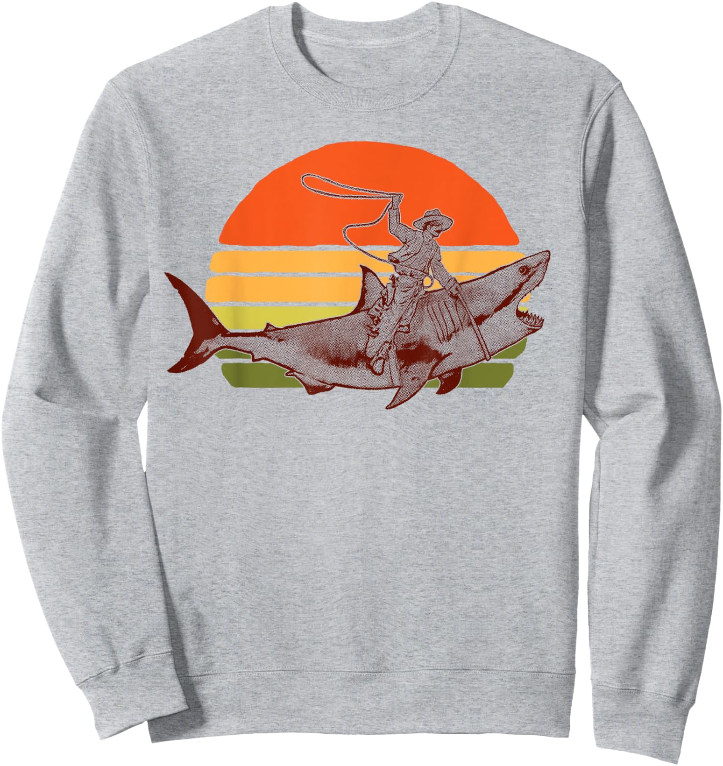 Shark Lover Rodeo Cowboy Riding Great White Vintage Funny Sweatshirt - Sweatshirt | Ash