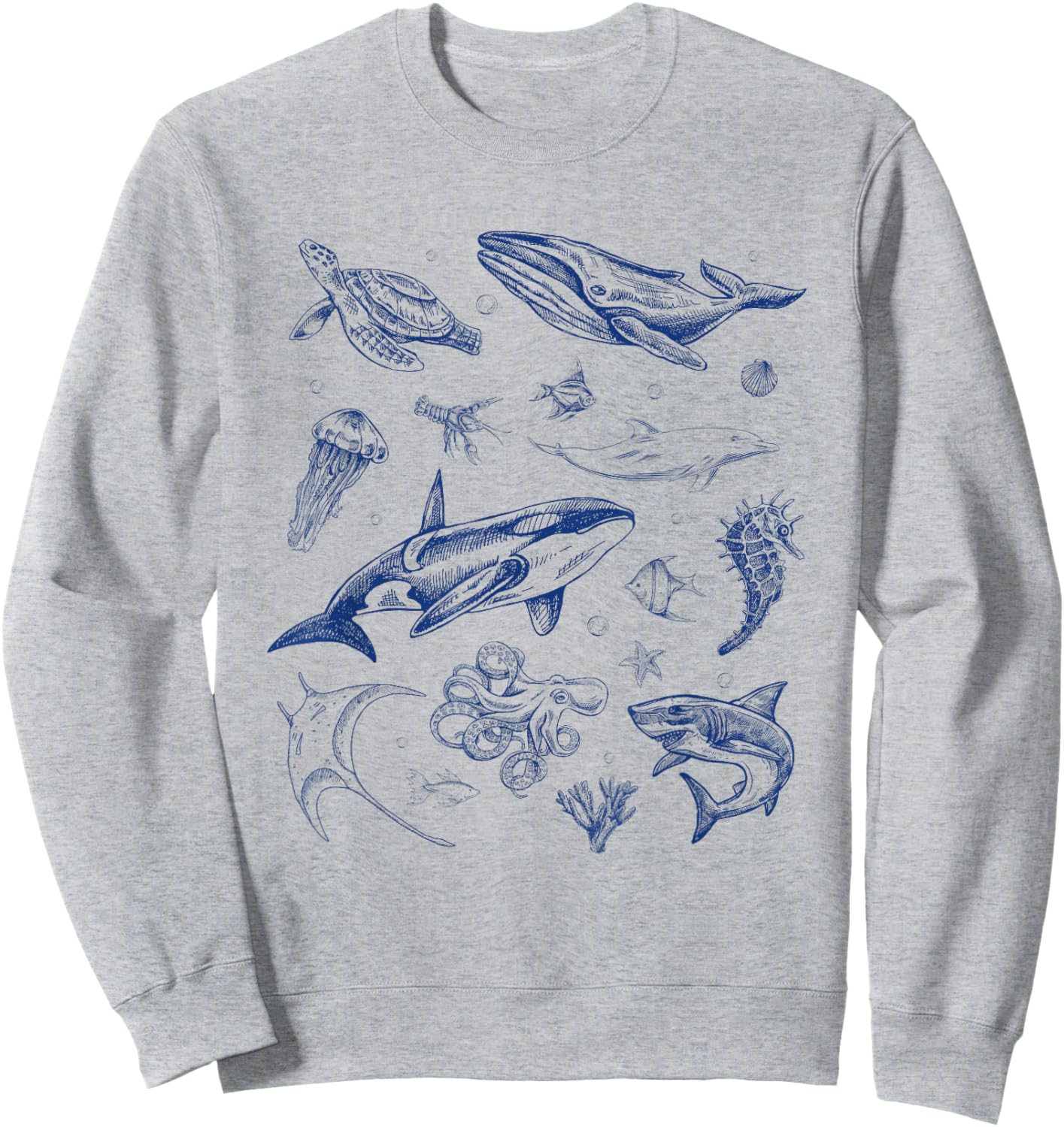Sea Ocean Life Marine Shark Whale Turtle Octopus Wave Diver Sweatshirt - Sweatshirt | Ash